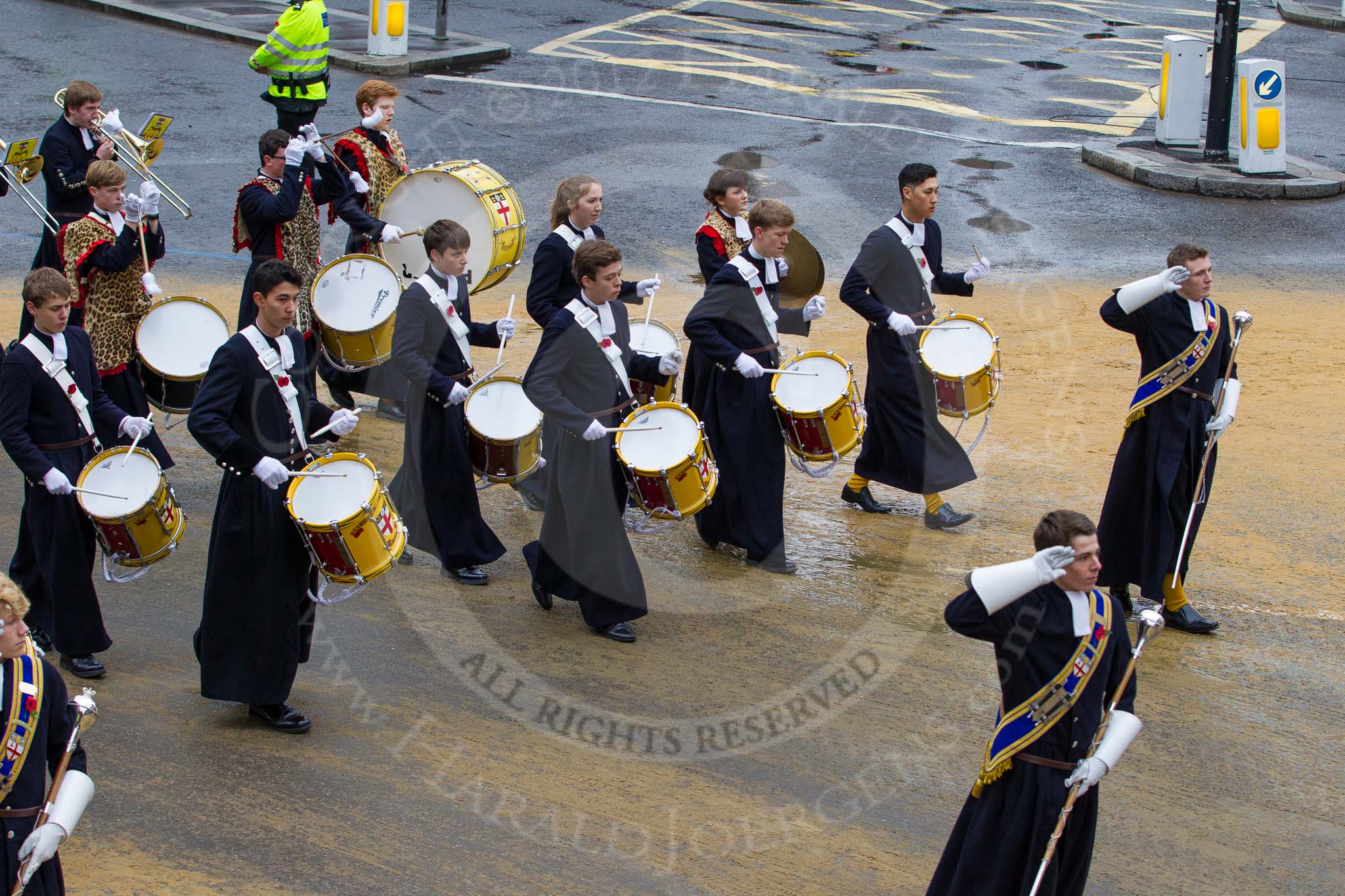 Lord Mayor's Show 2012: Entry 123 - Christ's Hospital School Band..
Press stand opposite Mansion House, City of London,
London,
Greater London,
United Kingdom,
on 10 November 2012 at 12:02, image #1757
