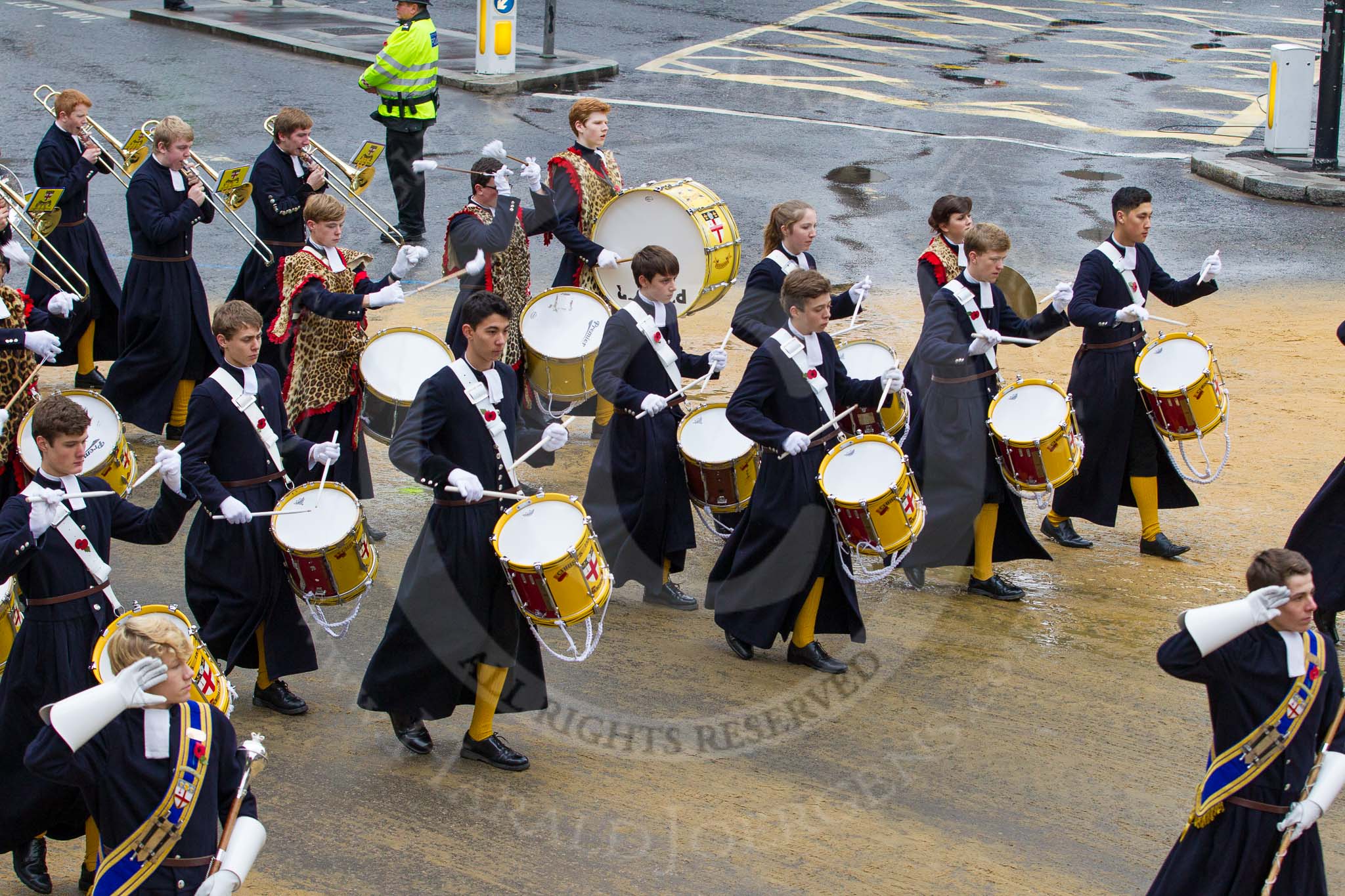 Lord Mayor's Show 2012: Entry 123 - Christ's Hospital School Band..
Press stand opposite Mansion House, City of London,
London,
Greater London,
United Kingdom,
on 10 November 2012 at 12:02, image #1758