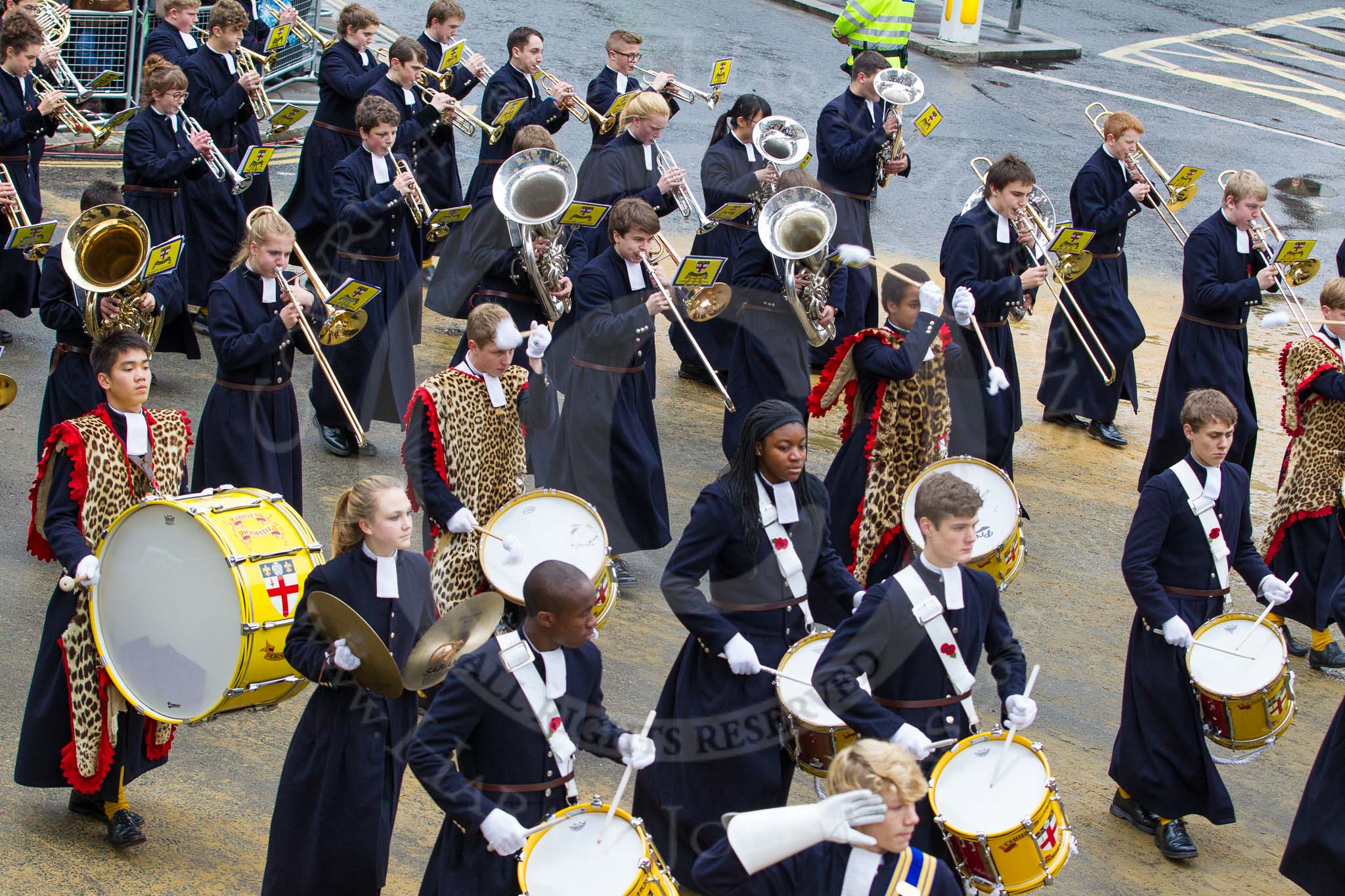 Lord Mayor's Show 2012: Entry 123 - Christ's Hospital School Band..
Press stand opposite Mansion House, City of London,
London,
Greater London,
United Kingdom,
on 10 November 2012 at 12:02, image #1763
