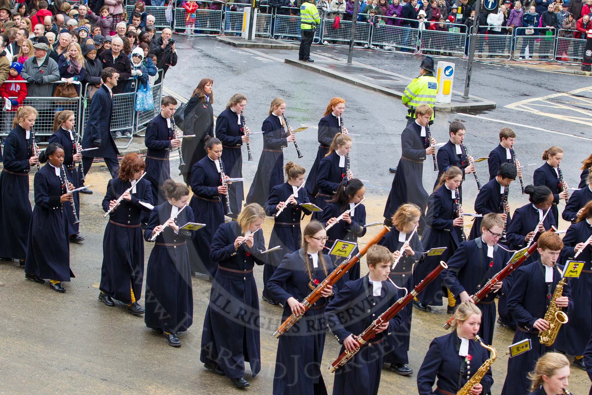 Lord Mayor's Show 2012: Entry 123 - Christ's Hospital School Band..
Press stand opposite Mansion House, City of London,
London,
Greater London,
United Kingdom,
on 10 November 2012 at 12:02, image #1787