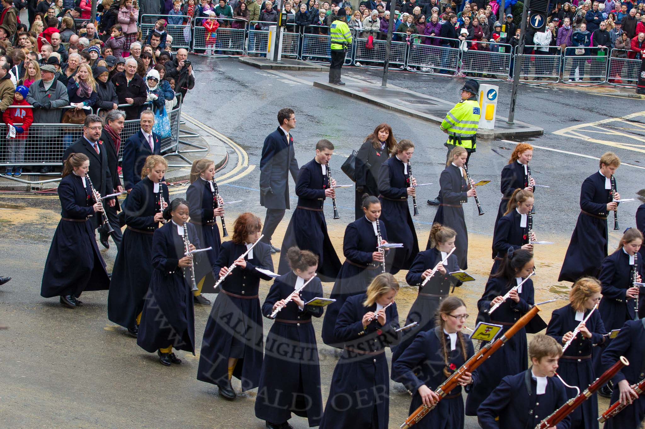 Lord Mayor's Show 2012: Entry 123 - Christ's Hospital School Band..
Press stand opposite Mansion House, City of London,
London,
Greater London,
United Kingdom,
on 10 November 2012 at 12:02, image #1789