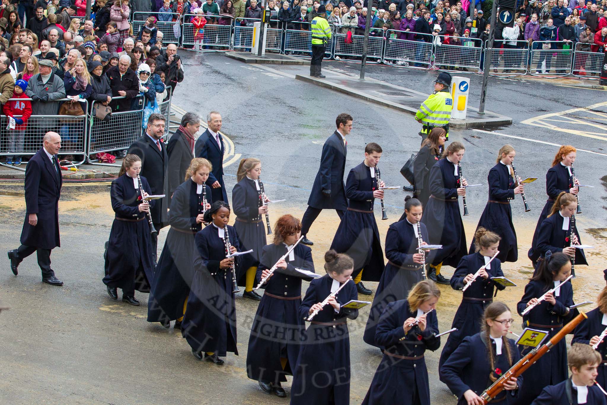 Lord Mayor's Show 2012: Entry 123 - Christ's Hospital School Band..
Press stand opposite Mansion House, City of London,
London,
Greater London,
United Kingdom,
on 10 November 2012 at 12:02, image #1790