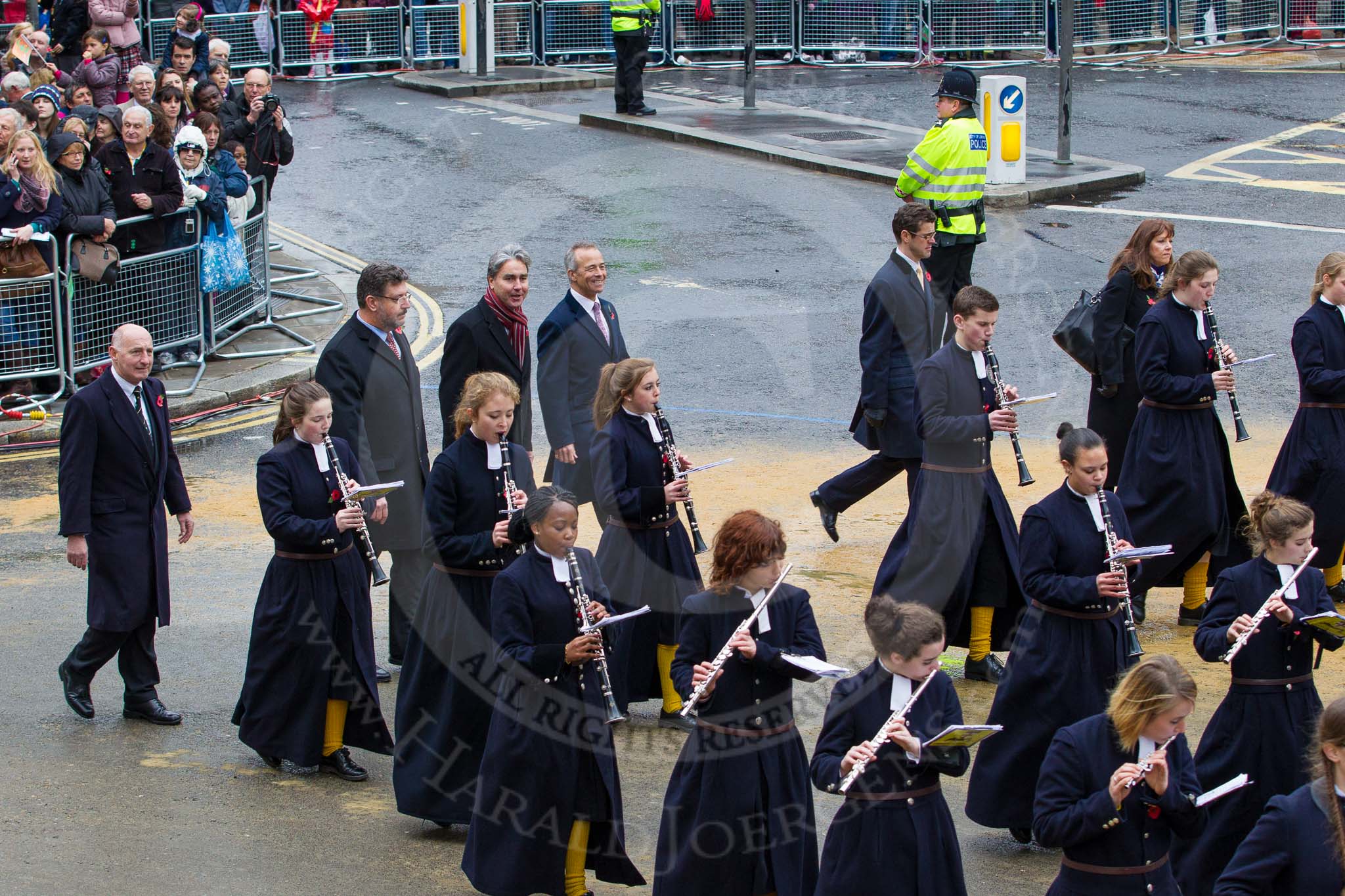 Lord Mayor's Show 2012: Entry 123 - Christ's Hospital School Band..
Press stand opposite Mansion House, City of London,
London,
Greater London,
United Kingdom,
on 10 November 2012 at 12:02, image #1791