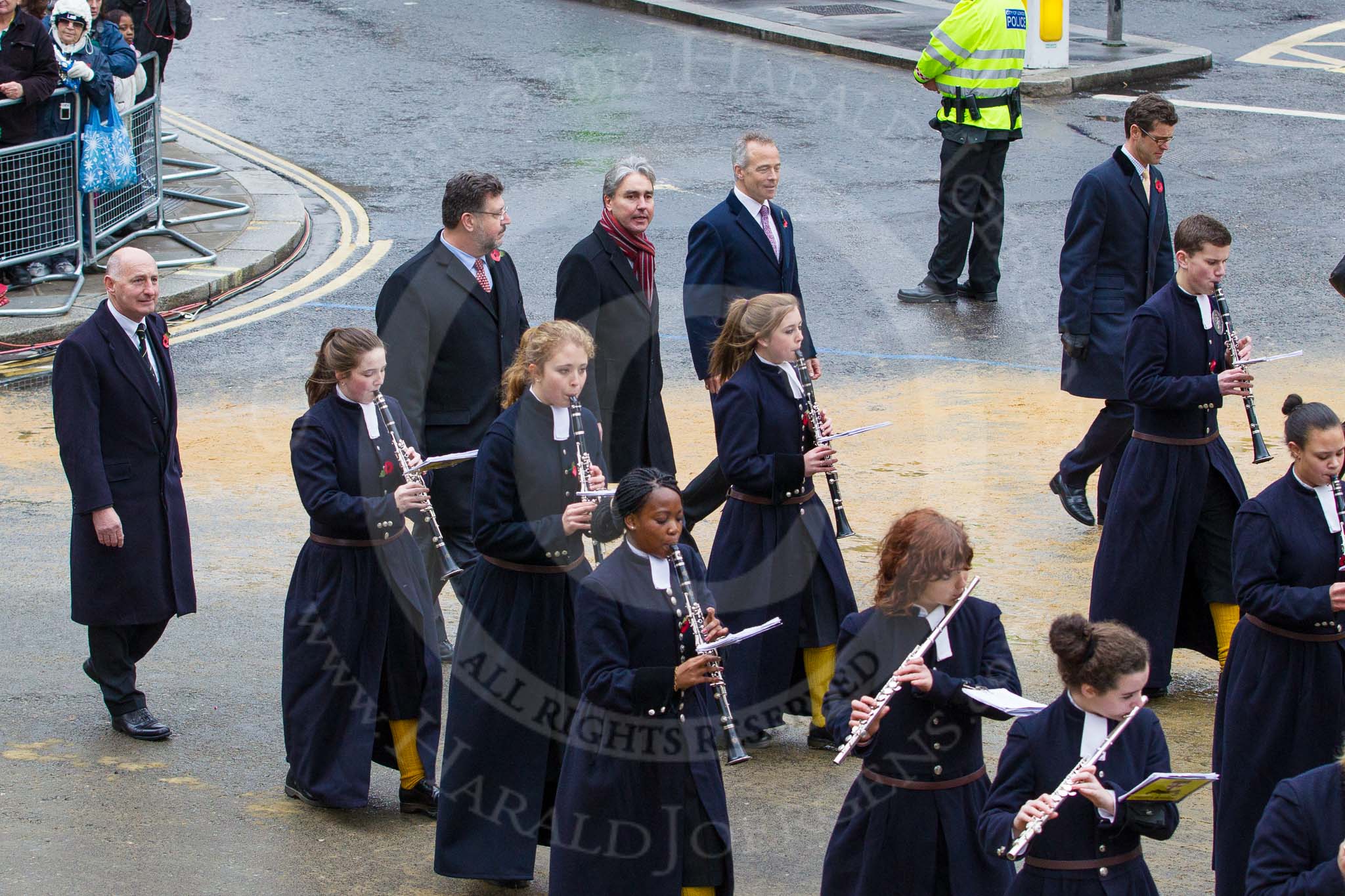 Lord Mayor's Show 2012: Entry 123 - Christ's Hospital School Band..
Press stand opposite Mansion House, City of London,
London,
Greater London,
United Kingdom,
on 10 November 2012 at 12:02, image #1792