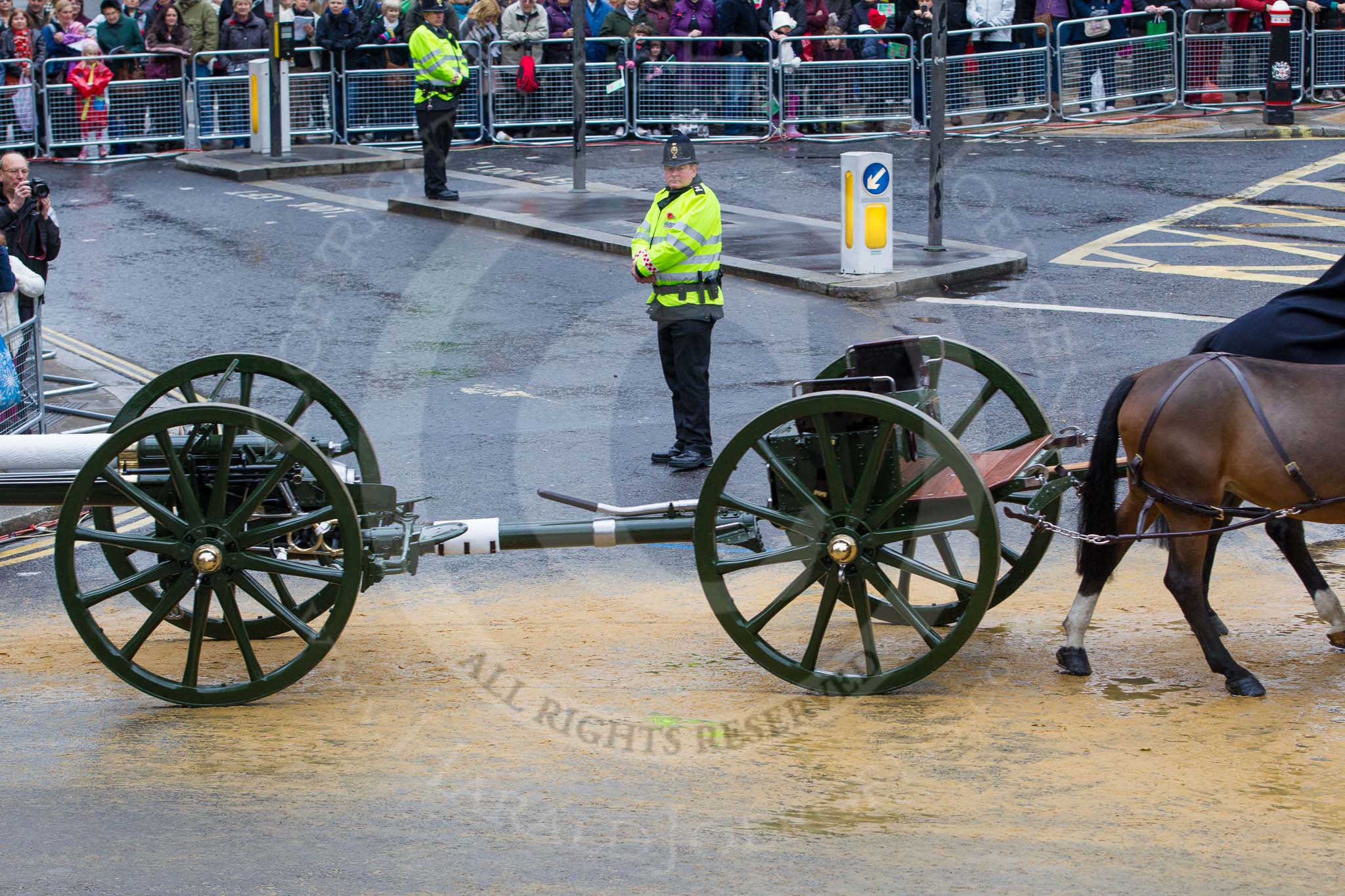 Lord Mayor's Show 2012: Entry 124 - The King’s Troop Royal Horse Artillery (RHA)..
Press stand opposite Mansion House, City of London,
London,
Greater London,
United Kingdom,
on 10 November 2012 at 12:02, image #1797