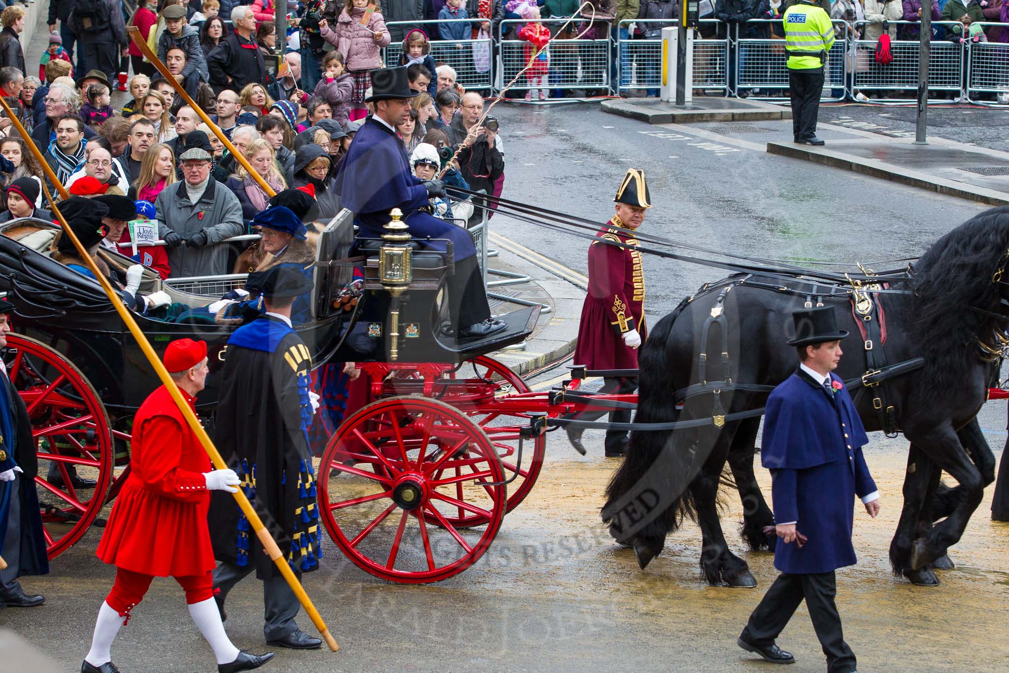 Photo 1211101203541D48225HaraldJoergens Lord Mayor's Show 2012: Entry 126 - The Great Twelve. representing the first 12 of 108 Livery CompaniesL Lord Phillimore, William Fell Esq, Dr John Sichel, and Deborah Knight..
Press stand opposite Mansion House, City of London,
London,
Greater London,
United Kingdom,
on 10 November 2012 at 12:03, image #1825
