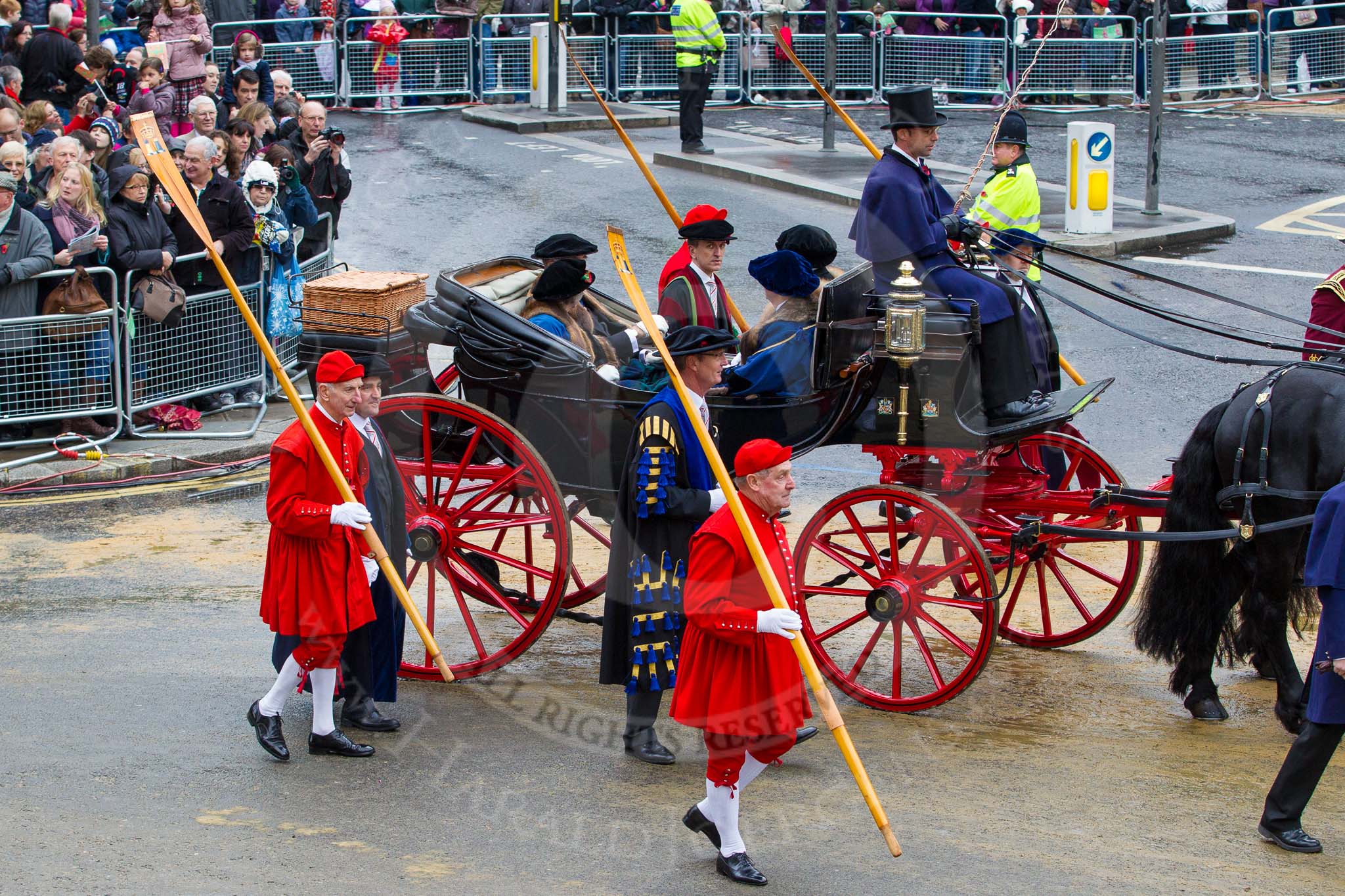 Lord Mayor's Show 2012: Entry 126 - The Great Twelve. representing the first 12 of 108 Livery CompaniesL Lord Phillimore, William Fell Esq, Dr John Sichel, and Deborah Knight..
Press stand opposite Mansion House, City of London,
London,
Greater London,
United Kingdom,
on 10 November 2012 at 12:03, image #1829