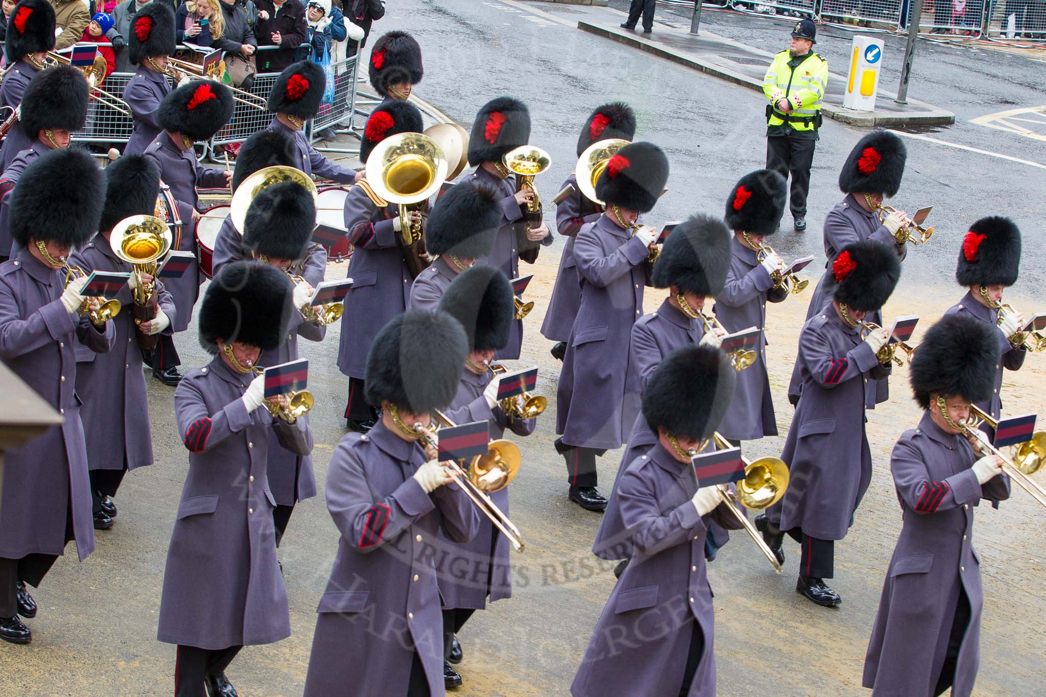 Lord Mayor's Show 2012: Entry 139 - The Band of the Coldstream Guards..
Press stand opposite Mansion House, City of London,
London,
Greater London,
United Kingdom,
on 10 November 2012 at 12:06, image #1887