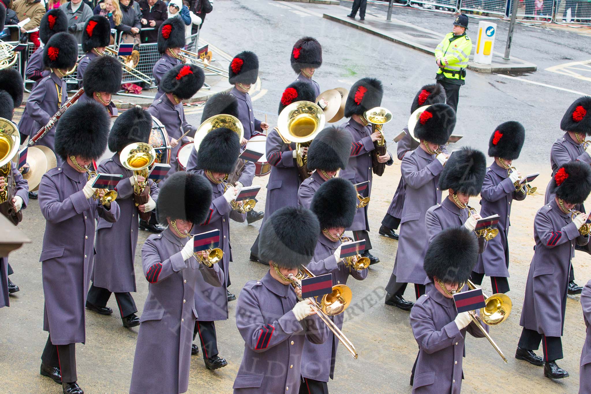 Lord Mayor's Show 2012: Entry 139 - The Band of the Coldstream Guards..
Press stand opposite Mansion House, City of London,
London,
Greater London,
United Kingdom,
on 10 November 2012 at 12:06, image #1888