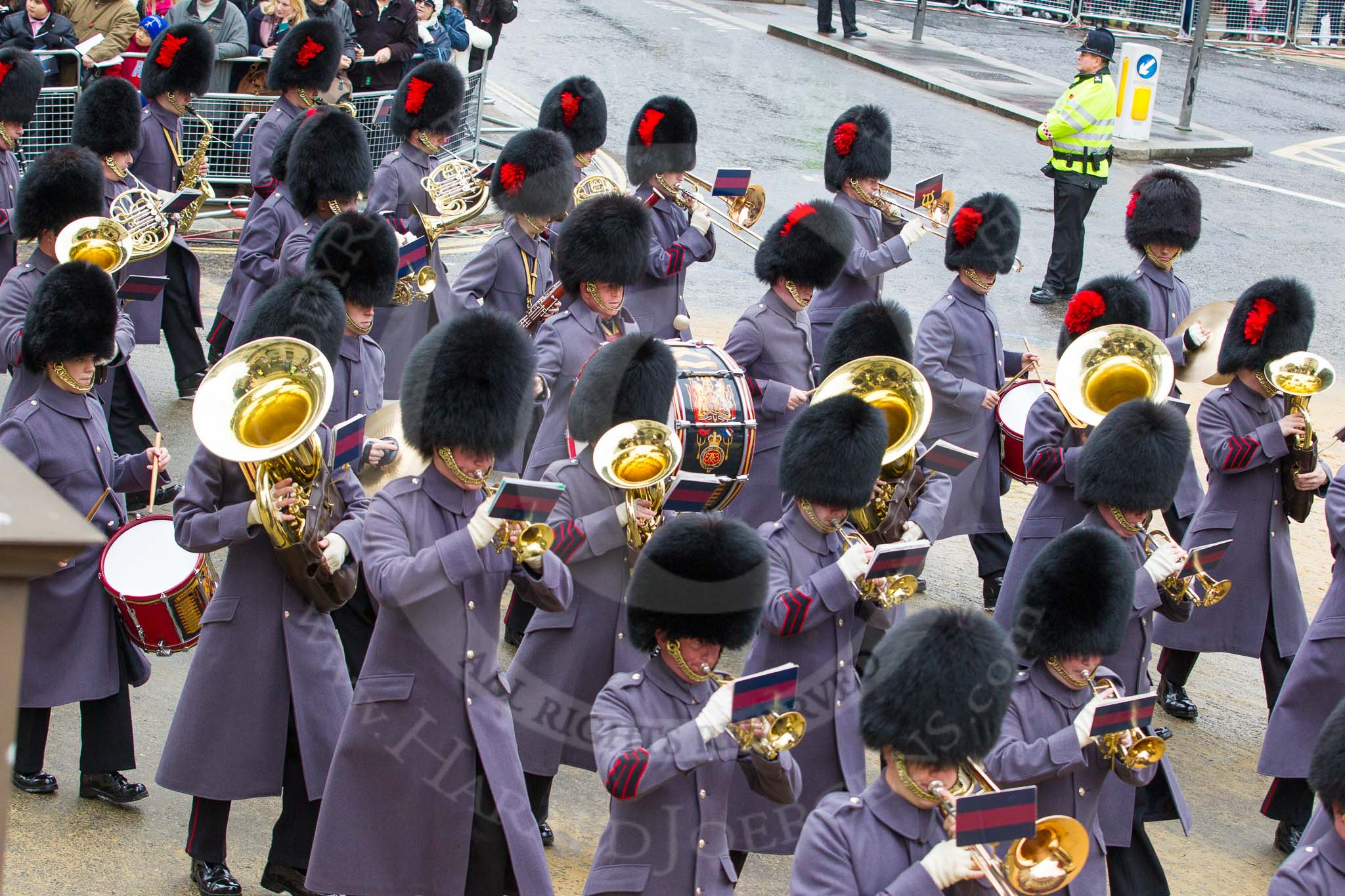 Lord Mayor's Show 2012: Entry 139 - The Band of the Coldstream Guards..
Press stand opposite Mansion House, City of London,
London,
Greater London,
United Kingdom,
on 10 November 2012 at 12:06, image #1891