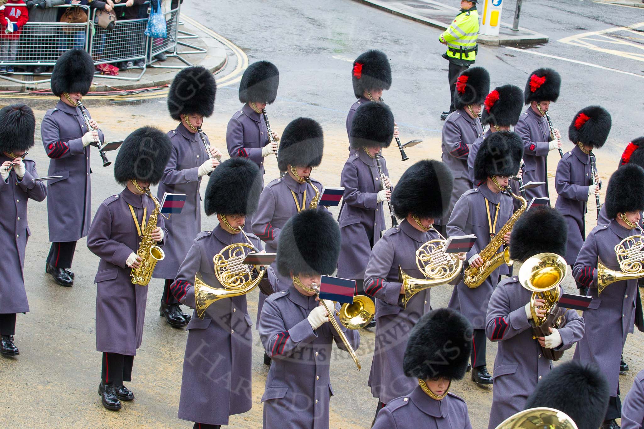 Lord Mayor's Show 2012: Entry 139 - The Band of the Coldstream Guards..
Press stand opposite Mansion House, City of London,
London,
Greater London,
United Kingdom,
on 10 November 2012 at 12:06, image #1895