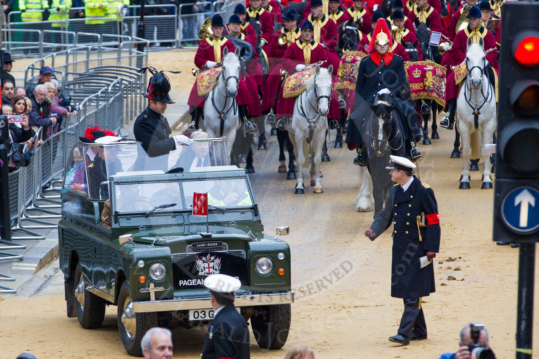 Lord Mayor's Show 2012: Entry 143 - The Pageantmaster, Dominic Reid, leaving Mansion House St Paul's Cathedral..
Press stand opposite Mansion House, City of London,
London,
Greater London,
United Kingdom,
on 10 November 2012 at 12:07, image #1899