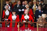 Lord Mayor's Show 2012: The new Lord Mayor, Alderman Roger Gifford, and the outgoing Lord Mayor, Alderman David Wootton. Behind, on the left, the Aldermanic Sheriff, Jeffrey Evans, and on the right the Non-Aldermanic Sheriff, Nigel Pullman..
Press stand opposite Mansion House, City of London,
London,
Greater London,
United Kingdom,
on 10 November 2012 at 10:59, image #178