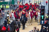 Lord Mayor's Show 2012: Entry 147 - Household Cavalry Mounted Regiment, with the four trumpeters behind the Director of Music..
Press stand opposite Mansion House, City of London,
London,
Greater London,
United Kingdom,
on 10 November 2012 at 12:09, image #1914