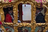 Lord Mayor's Show 2012: The new Lord Mayor, Roger Gifford, on his left the Chaplin, opposite the Sergeant of Arms and the Sword Bearer, Col. Richard Martin, in the State Coach, leaving for St Paul's Cathedral..
Press stand opposite Mansion House, City of London,
London,
Greater London,
United Kingdom,
on 10 November 2012 at 12:12, image #1941