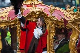 Lord Mayor's Show 2012: Lord Mayor Roger Gifford waving from his carriage as he is about to leave for St Paul's Cathedral..
Press stand opposite Mansion House, City of London,
London,
Greater London,
United Kingdom,
on 10 November 2012 at 12:12, image #1951