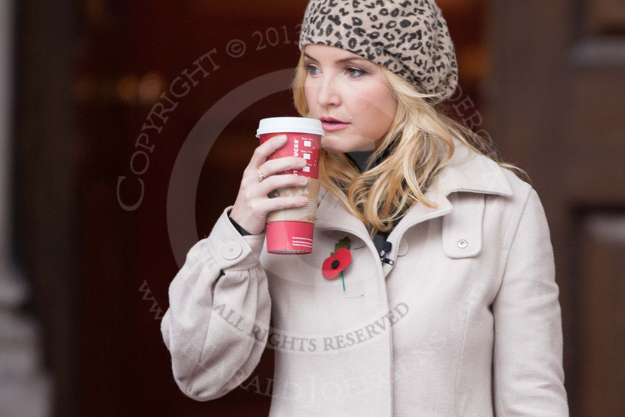 Lord Mayor's Show 2013: The BBC's Helen Skelton on the balcony of Masnion House on a cold morning..
Press stand opposite Mansion House, City of London,
London,
Greater London,
United Kingdom,
on 09 November 2013 at 09:24, image #47