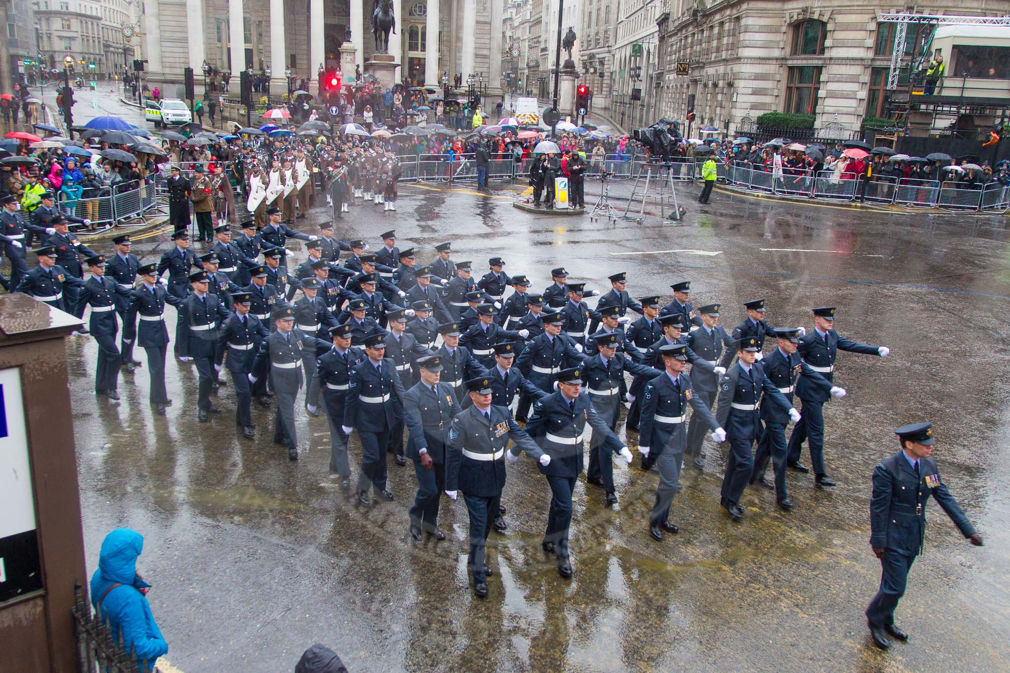Lord Mayor's Show 2013: 16-Royal Air Force- marching contingent includes Regular and Reserve personnel..
Press stand opposite Mansion House, City of London,
London,
Greater London,
United Kingdom,
on 09 November 2013 at 11:08, image #293