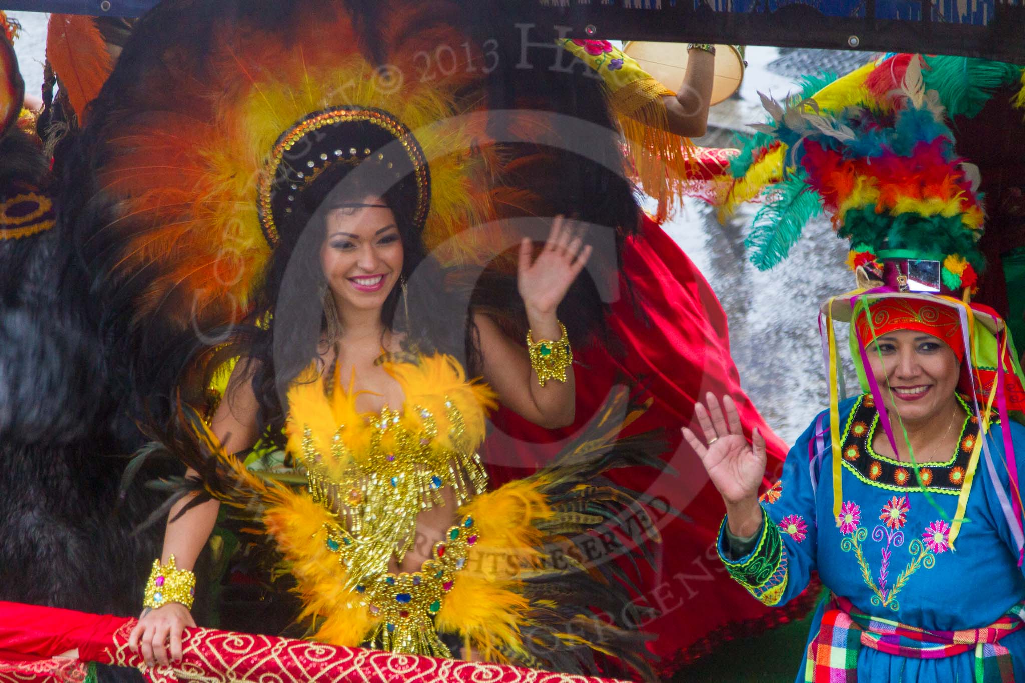 Lord Mayor's Show 2013: 20-Coporales San Simon Londres-community group that promotes Bolivian culture and folklore through performing traditional 'Caporales' dance..
Press stand opposite Mansion House, City of London,
London,
Greater London,
United Kingdom,
on 09 November 2013 at 11:09, image #313