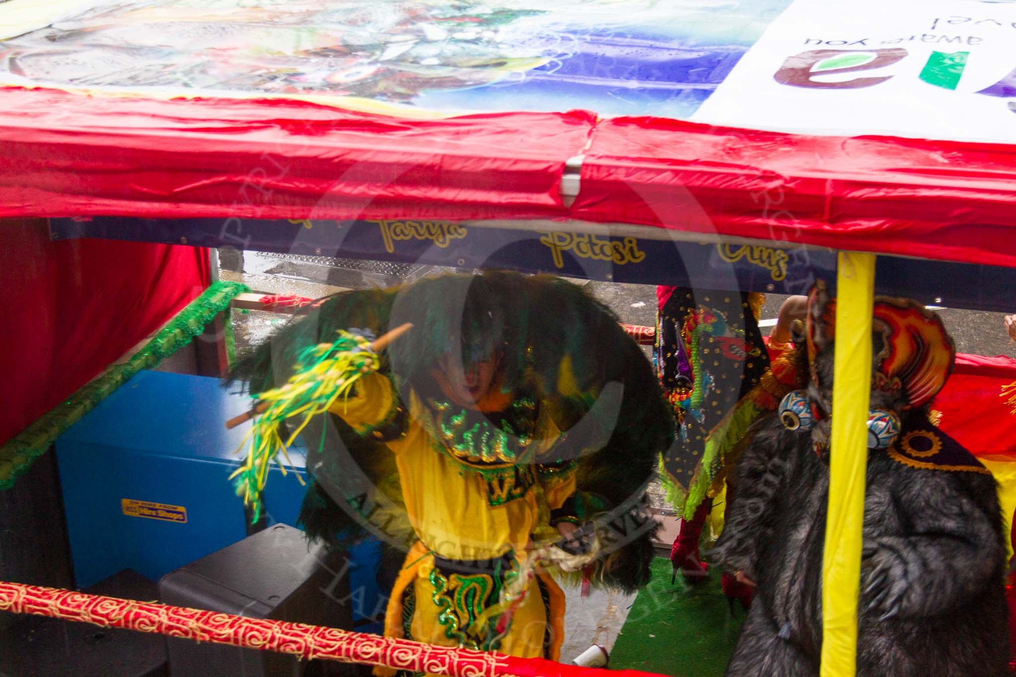 Lord Mayor's Show 2013: 20-Coporales San Simon Londres-community group that promotes Bolivian culture and folklore through performing traditional 'Caporales' dance..
Press stand opposite Mansion House, City of London,
London,
Greater London,
United Kingdom,
on 09 November 2013 at 11:09, image #314