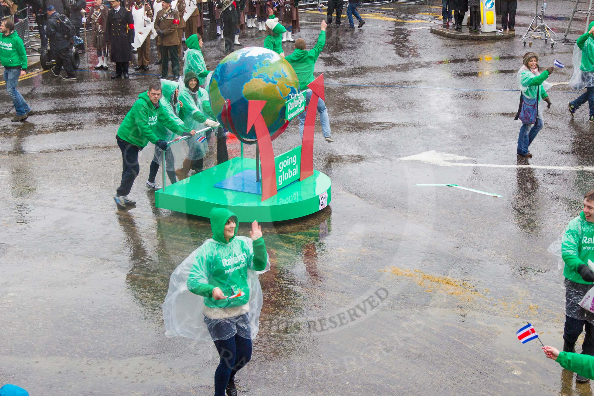 Lord Mayor's Show 2013: 21-Raleigh International-is a charity that challenges and empowers young people to deliver grassroots sustainable development. Its programmes focus on provading access to safe water and sanitation..
Press stand opposite Mansion House, City of London,
London,
Greater London,
United Kingdom,
on 09 November 2013 at 11:10, image #327