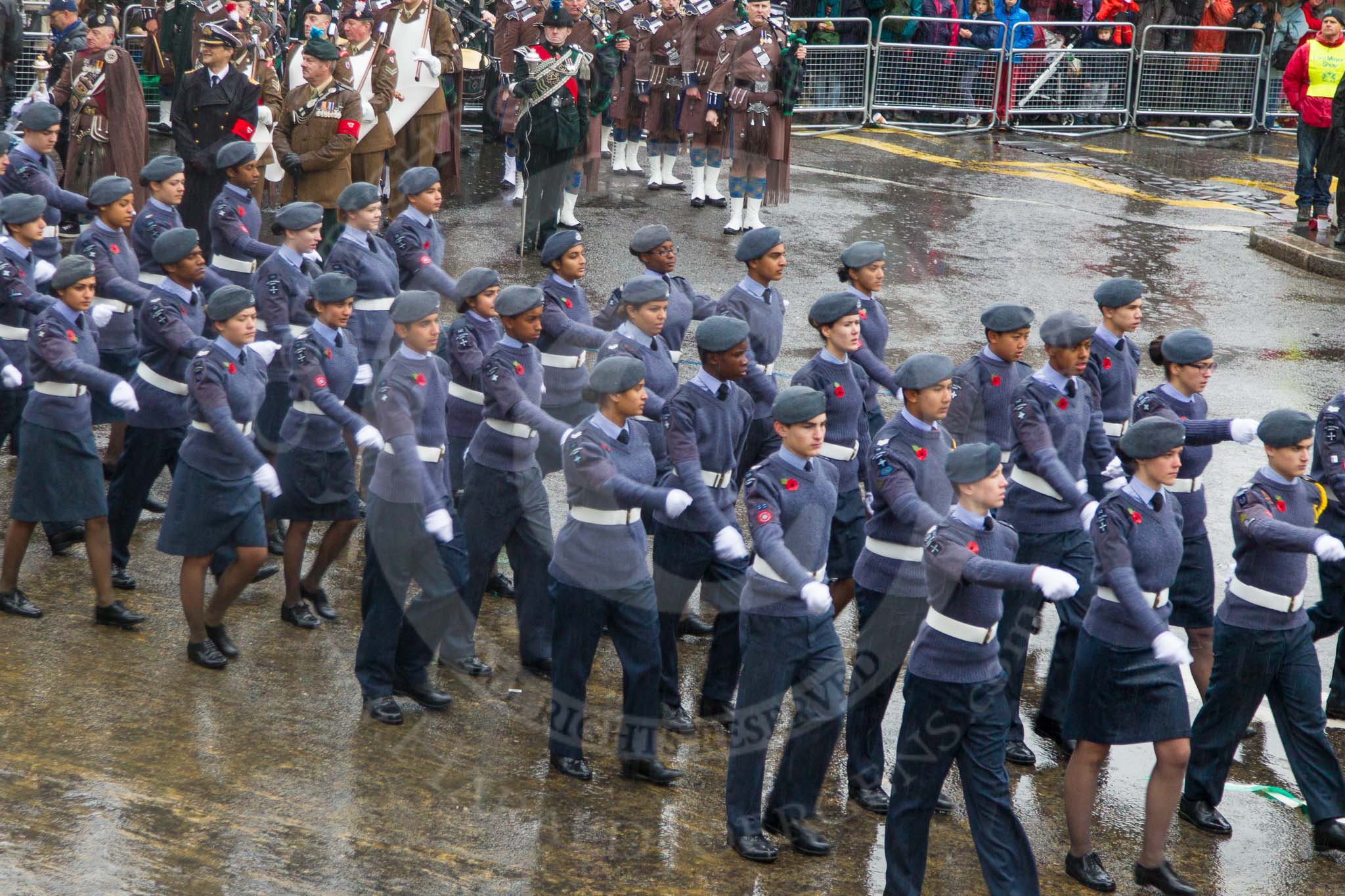 Lord Mayor's Show 2013: 23-Air Training Corps-national youth organisation with more than 40,000 members age between 13 and 20..
Press stand opposite Mansion House, City of London,
London,
Greater London,
United Kingdom,
on 09 November 2013 at 11:11, image #347