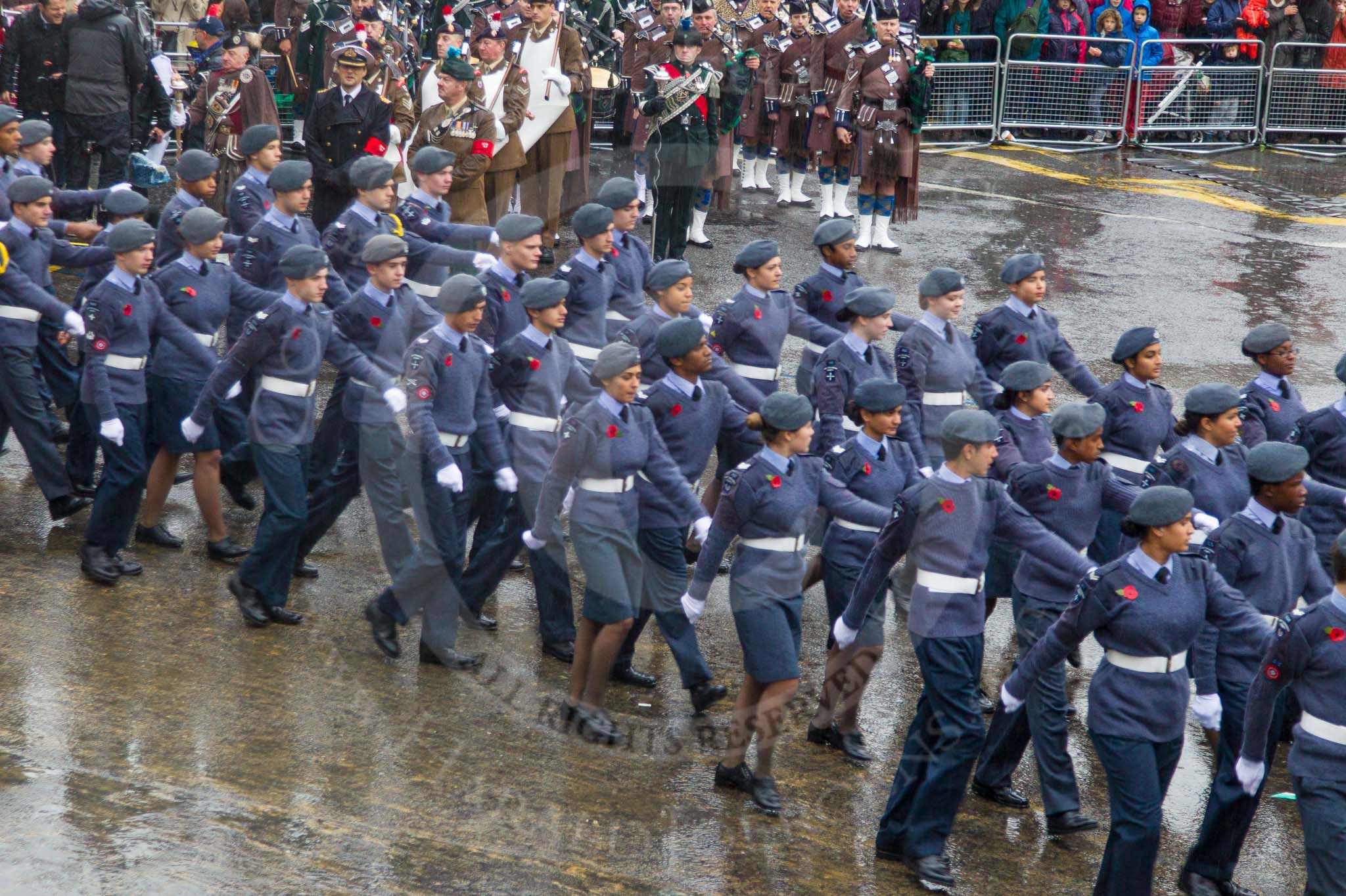 Lord Mayor's Show 2013: 23-Air Training Corps-national youth organisation with more than 40,000 members age between 13 and 20..
Press stand opposite Mansion House, City of London,
London,
Greater London,
United Kingdom,
on 09 November 2013 at 11:11, image #348