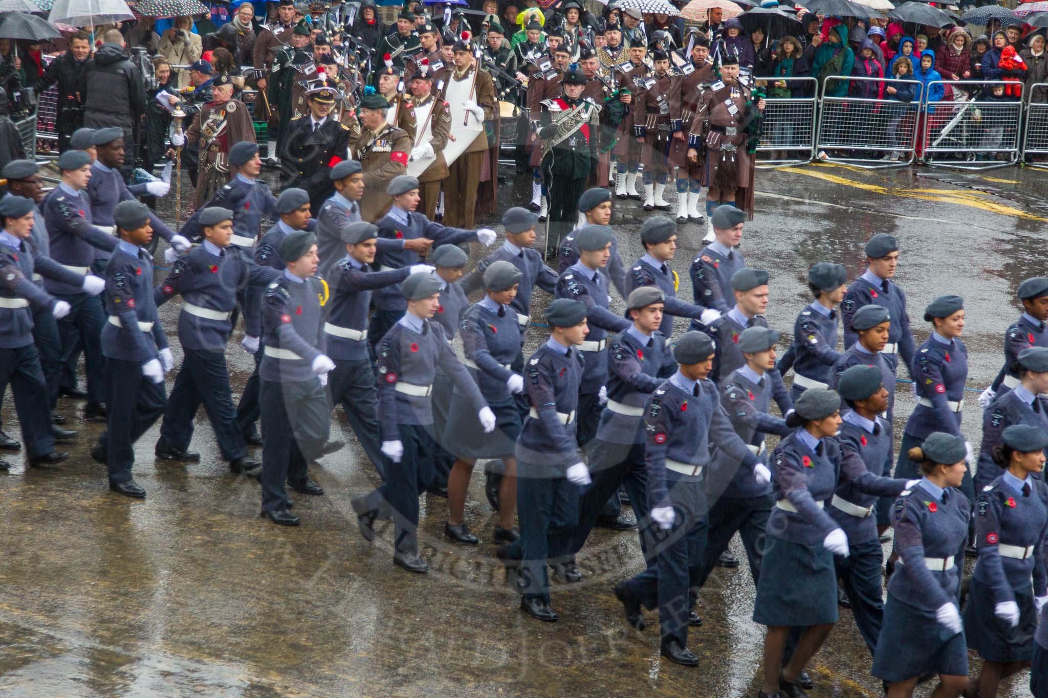 Lord Mayor's Show 2013: 23-Air Training Corps-national youth organisation with more than 40,000 members age between 13 and 20..
Press stand opposite Mansion House, City of London,
London,
Greater London,
United Kingdom,
on 09 November 2013 at 11:11, image #349