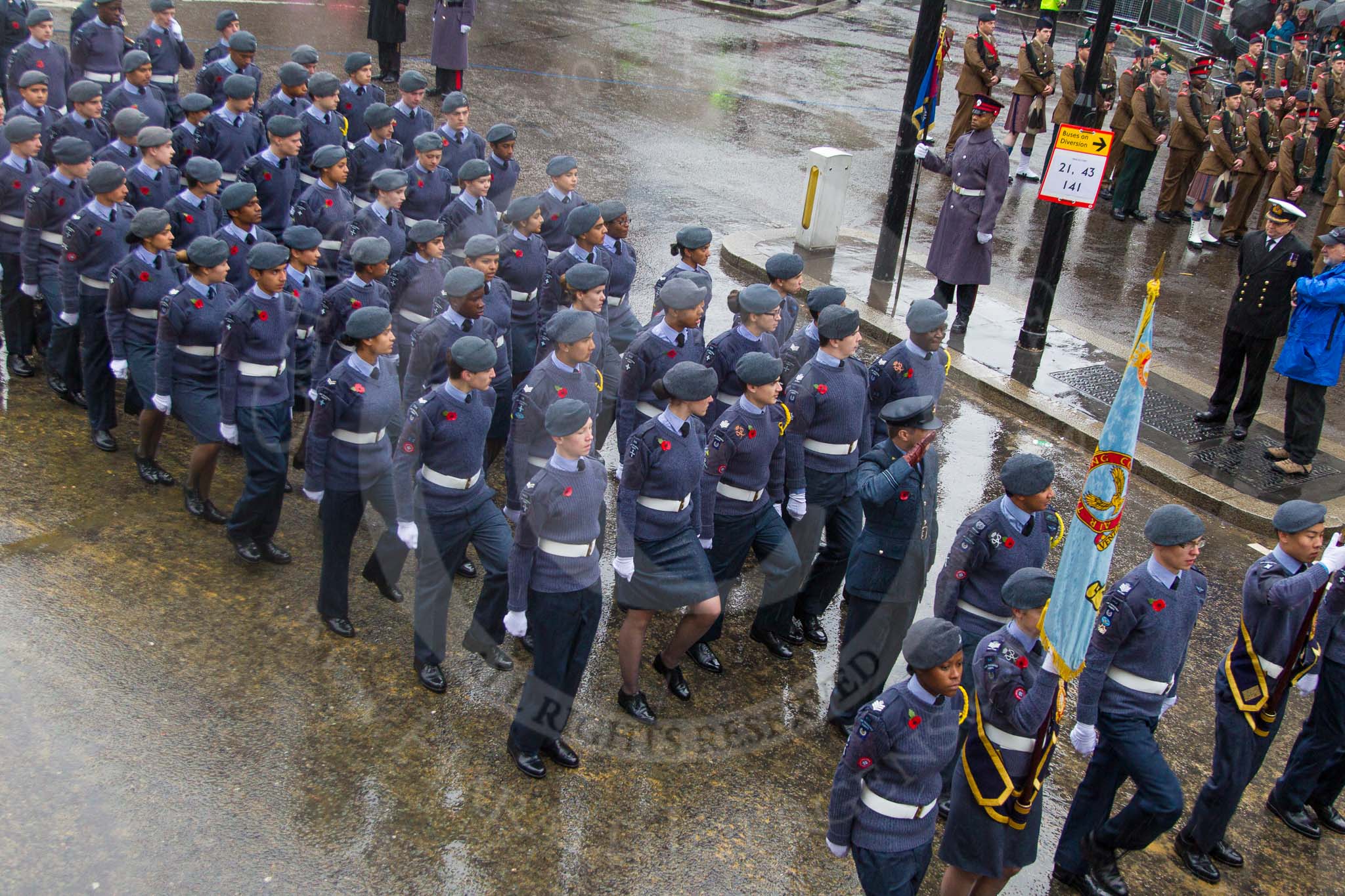 Lord Mayor's Show 2013: 23-Air Training Corps-national youth organisation with more than 40,000 members age between 13 and 20..
Press stand opposite Mansion House, City of London,
London,
Greater London,
United Kingdom,
on 09 November 2013 at 11:12, image #351