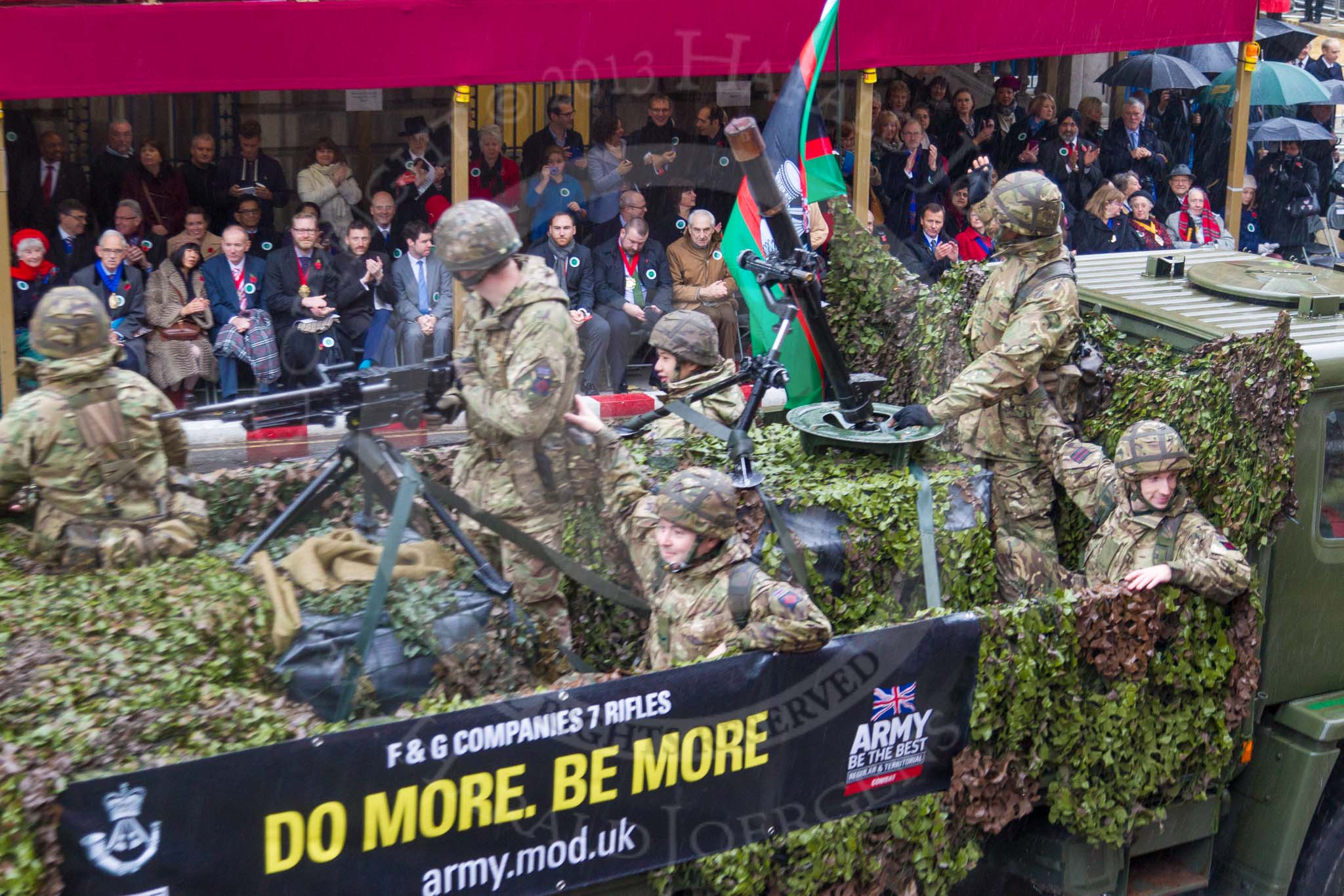 Lord Mayor's Show 2013: 31-F & G Companies, 7th Battalion The Rifles- reserve infantry battalion with Companies in London and the Home Counties..
Press stand opposite Mansion House, City of London,
London,
Greater London,
United Kingdom,
on 09 November 2013 at 11:16, image #416