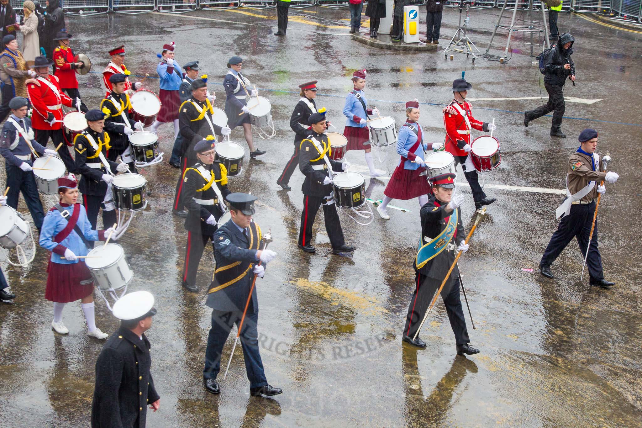 Lord Mayor's Show 2013: 35- Corps of Drums Society- was formed in 1977 for the preservation of drum, fife and bugle music of the British Army..
Press stand opposite Mansion House, City of London,
London,
Greater London,
United Kingdom,
on 09 November 2013 at 11:18, image #452