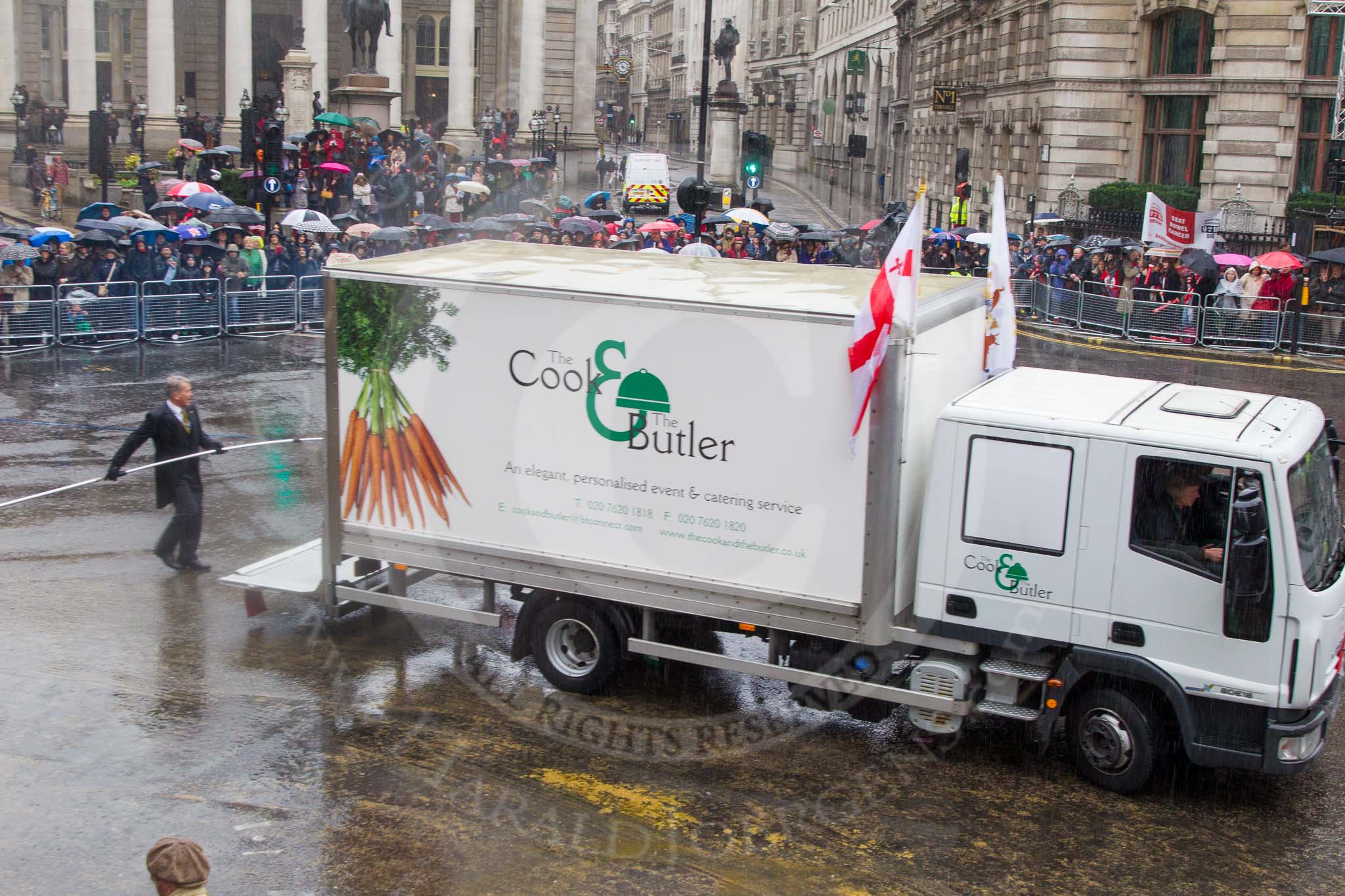 Lord Mayor's Show 2013: 36- The Cook & The Butler Event Company- one of  London's leading caterers..
Press stand opposite Mansion House, City of London,
London,
Greater London,
United Kingdom,
on 09 November 2013 at 11:19, image #462