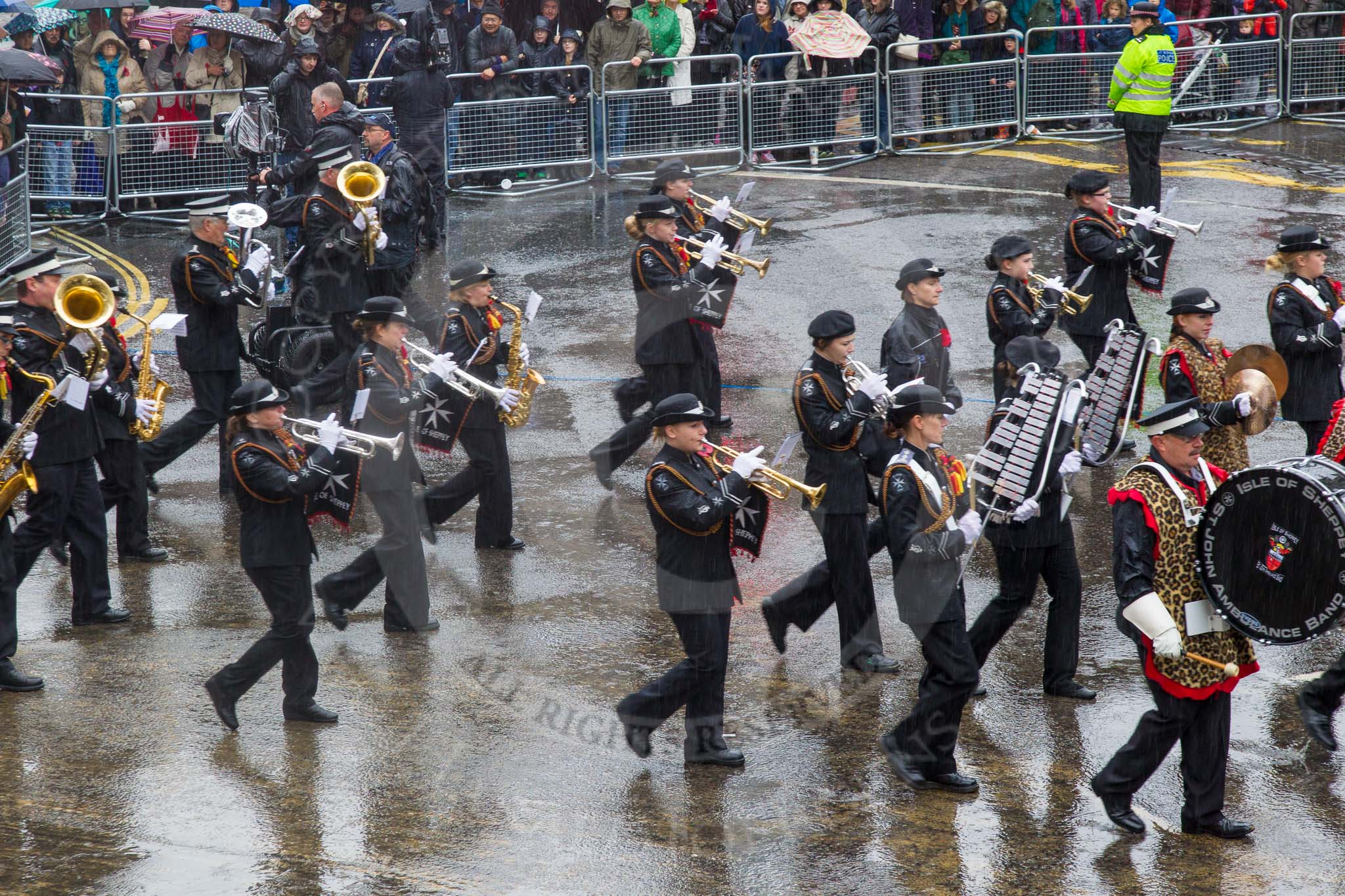 Lord Mayor's Show 2013: 42- Isle of Sheppey St John Ambulance Band-band has been performing since 1946.Its members are aged from 11 to 76 and all are volunteers..
Press stand opposite Mansion House, City of London,
London,
Greater London,
United Kingdom,
on 09 November 2013 at 11:22, image #529