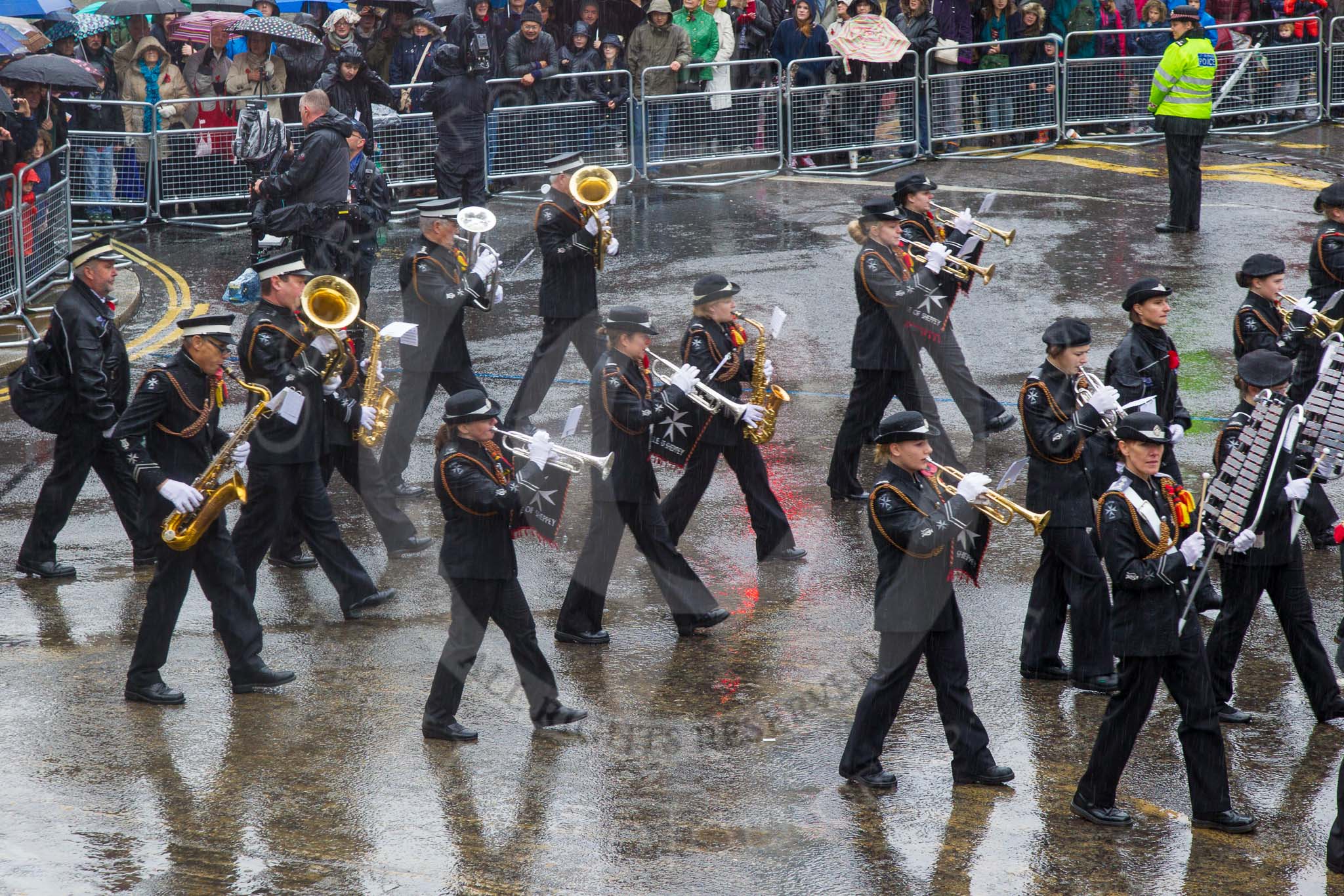 Lord Mayor's Show 2013: 42- Isle of Sheppey St John Ambulance Band-band has been performing since 1946.Its members are aged from 11 to 76 and all are volunteers..
Press stand opposite Mansion House, City of London,
London,
Greater London,
United Kingdom,
on 09 November 2013 at 11:23, image #530