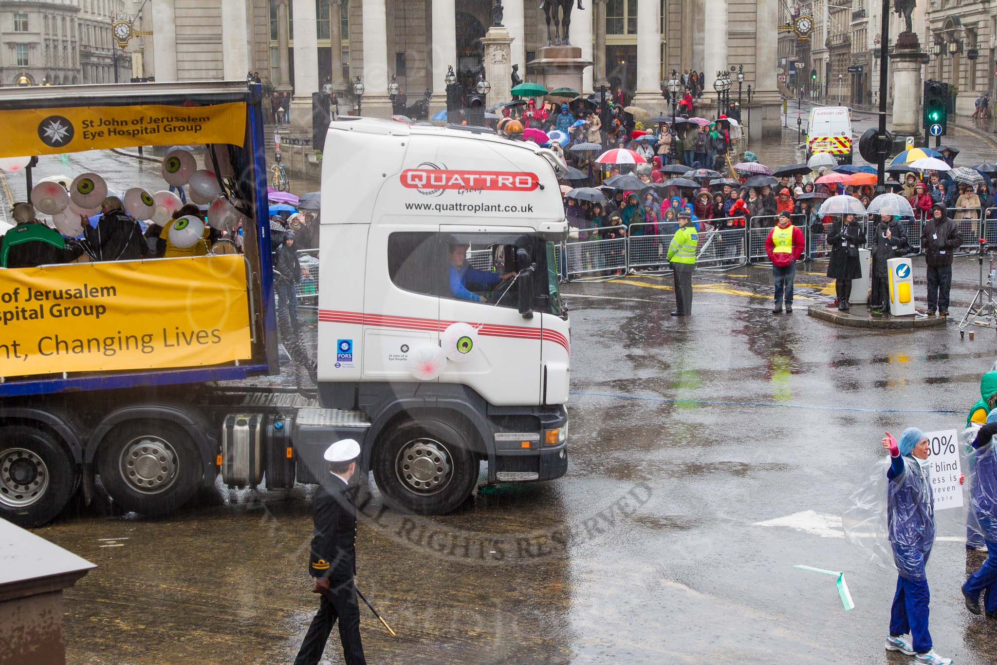 Lord Mayor's Show 2013: 43-St John Ambulance and St.John of Jerusalem Eye Hospital Group- who run hospital and clinics in Jerusalem, Hebron, the West Bank and Gaza..
Press stand opposite Mansion House, City of London,
London,
Greater London,
United Kingdom,
on 09 November 2013 at 11:23, image #538