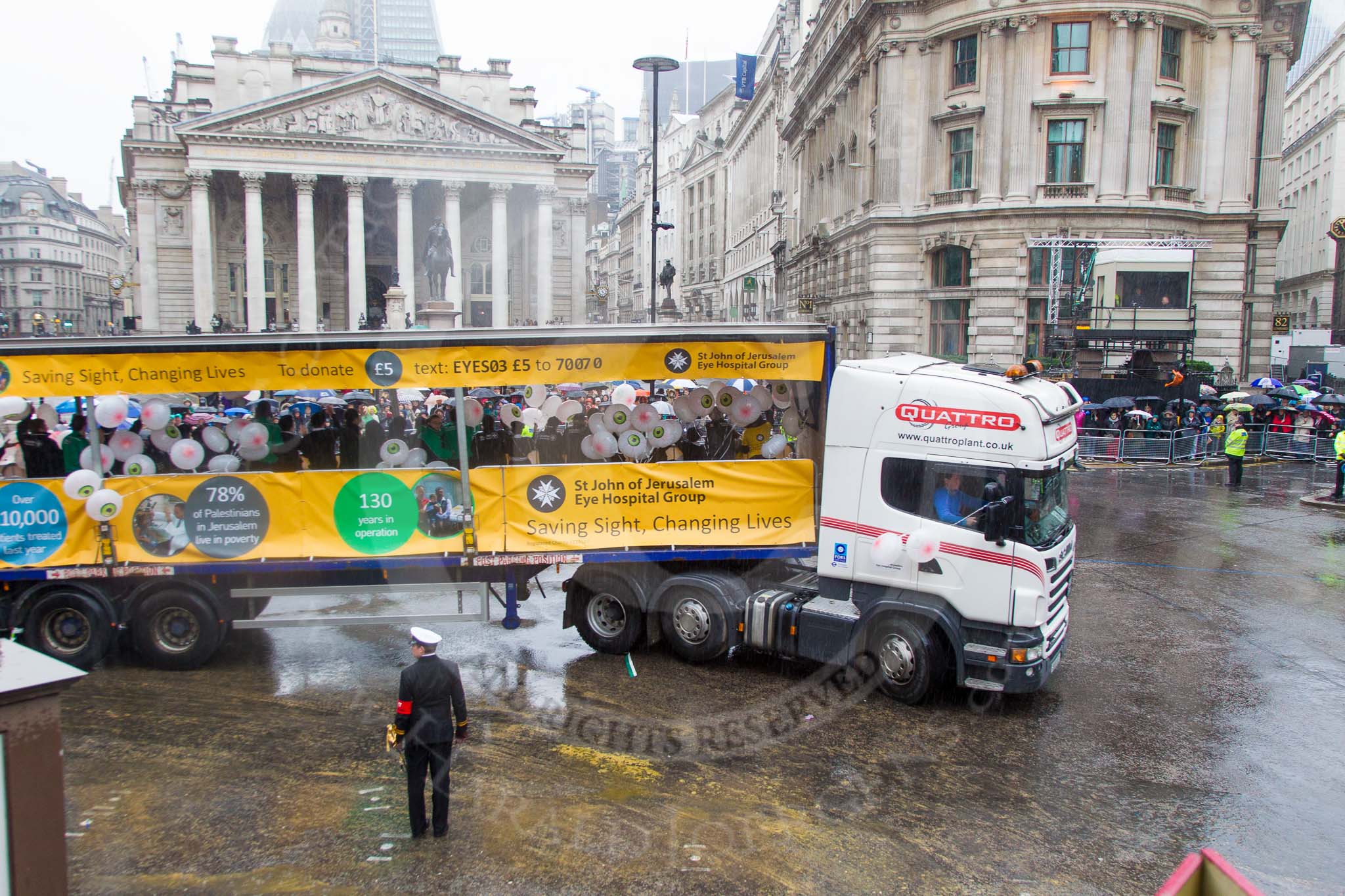 Lord Mayor's Show 2013: 43-St John Ambulance and St.John of Jerusalem Eye Hospital Group- who run hospital and clinics in Jerusalem, Hebron, the West Bank and Gaza..
Press stand opposite Mansion House, City of London,
London,
Greater London,
United Kingdom,
on 09 November 2013 at 11:23, image #541