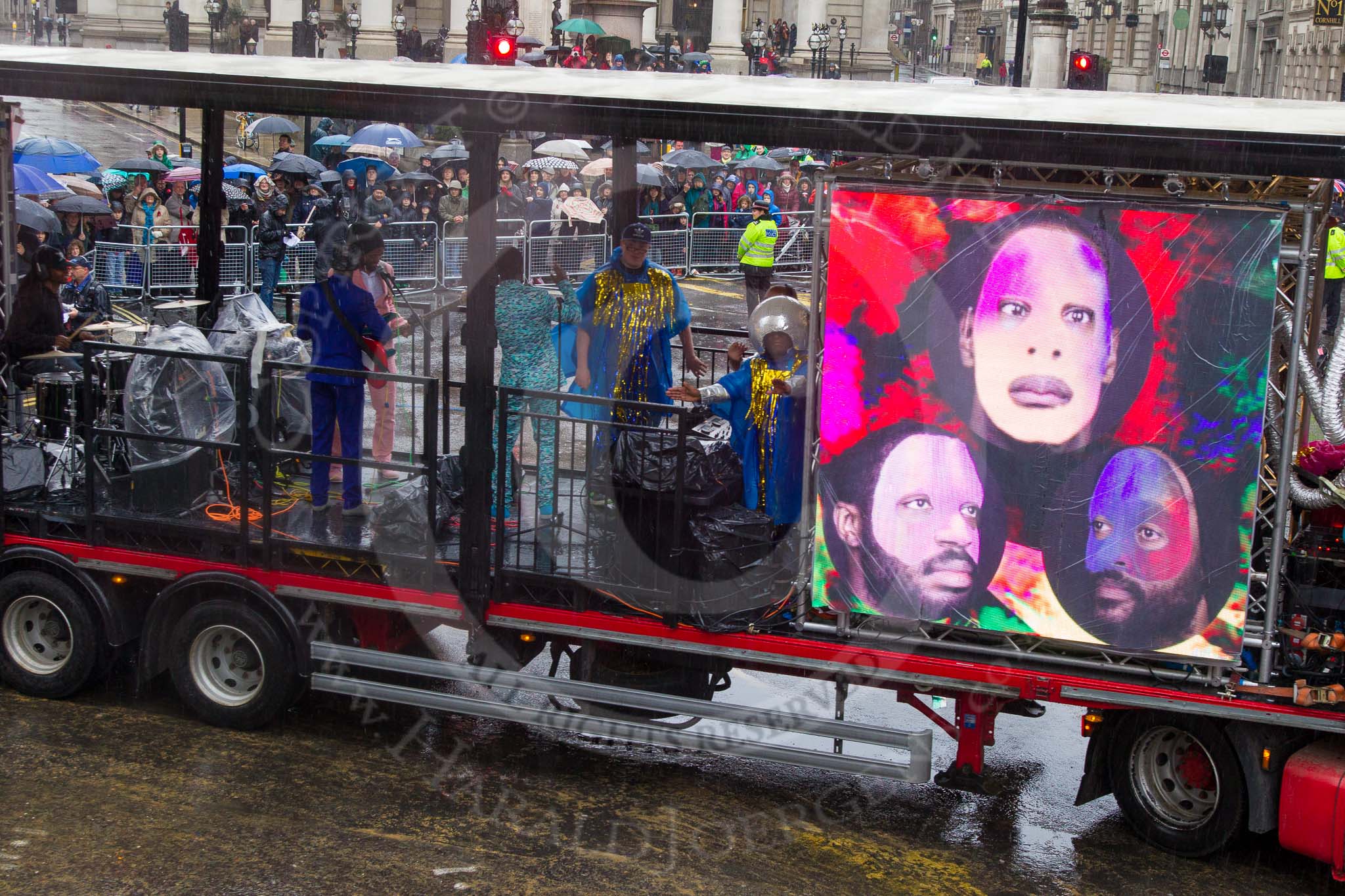 Lord Mayor's Show 2013: 44-City Bridge Trust Working with the Heart N Soul- Fish Police is performing their own brand of electronic future pop muisc while Heart N Soul DJs provide the beats..
Press stand opposite Mansion House, City of London,
London,
Greater London,
United Kingdom,
on 09 November 2013 at 11:24, image #563