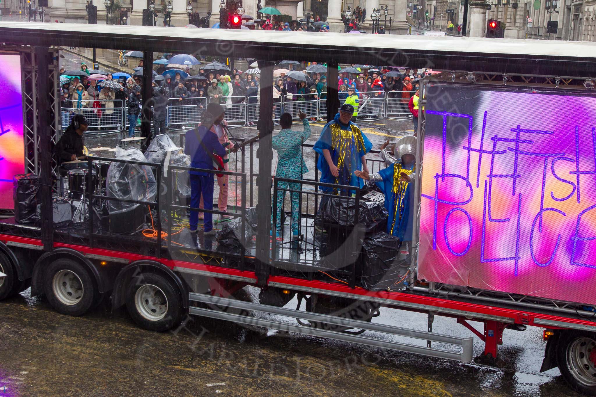 Lord Mayor's Show 2013: 44-City Bridge Trust Working with the Heart N Soul- Fish Police is performing their own brand of electronic future pop muisc while Heart N Soul DJs provide the beats..
Press stand opposite Mansion House, City of London,
London,
Greater London,
United Kingdom,
on 09 November 2013 at 11:24, image #564