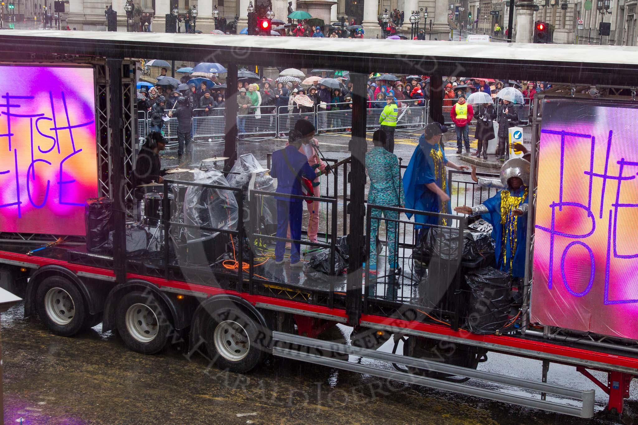 Lord Mayor's Show 2013: 44-City Bridge Trust Working with the Heart N Soul- Fish Police is performing their own brand of electronic future pop muisc while Heart N Soul DJs provide the beats..
Press stand opposite Mansion House, City of London,
London,
Greater London,
United Kingdom,
on 09 November 2013 at 11:24, image #565