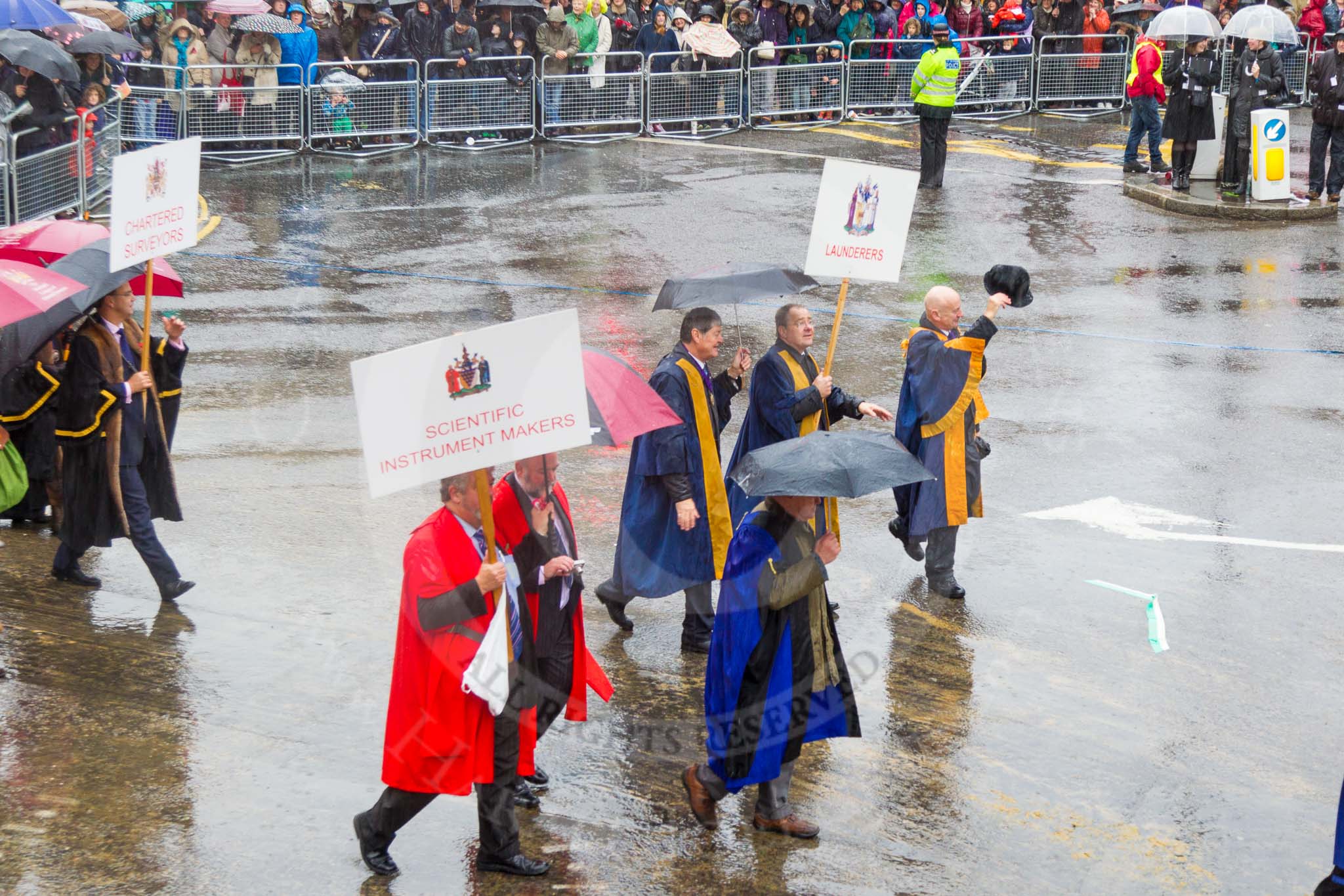 Lord Mayor's Show 2013: 46-Modern Livery Companies-Scientific Instrument Makers, Launderers, Surveyors..
Press stand opposite Mansion House, City of London,
London,
Greater London,
United Kingdom,
on 09 November 2013 at 11:25, image #591