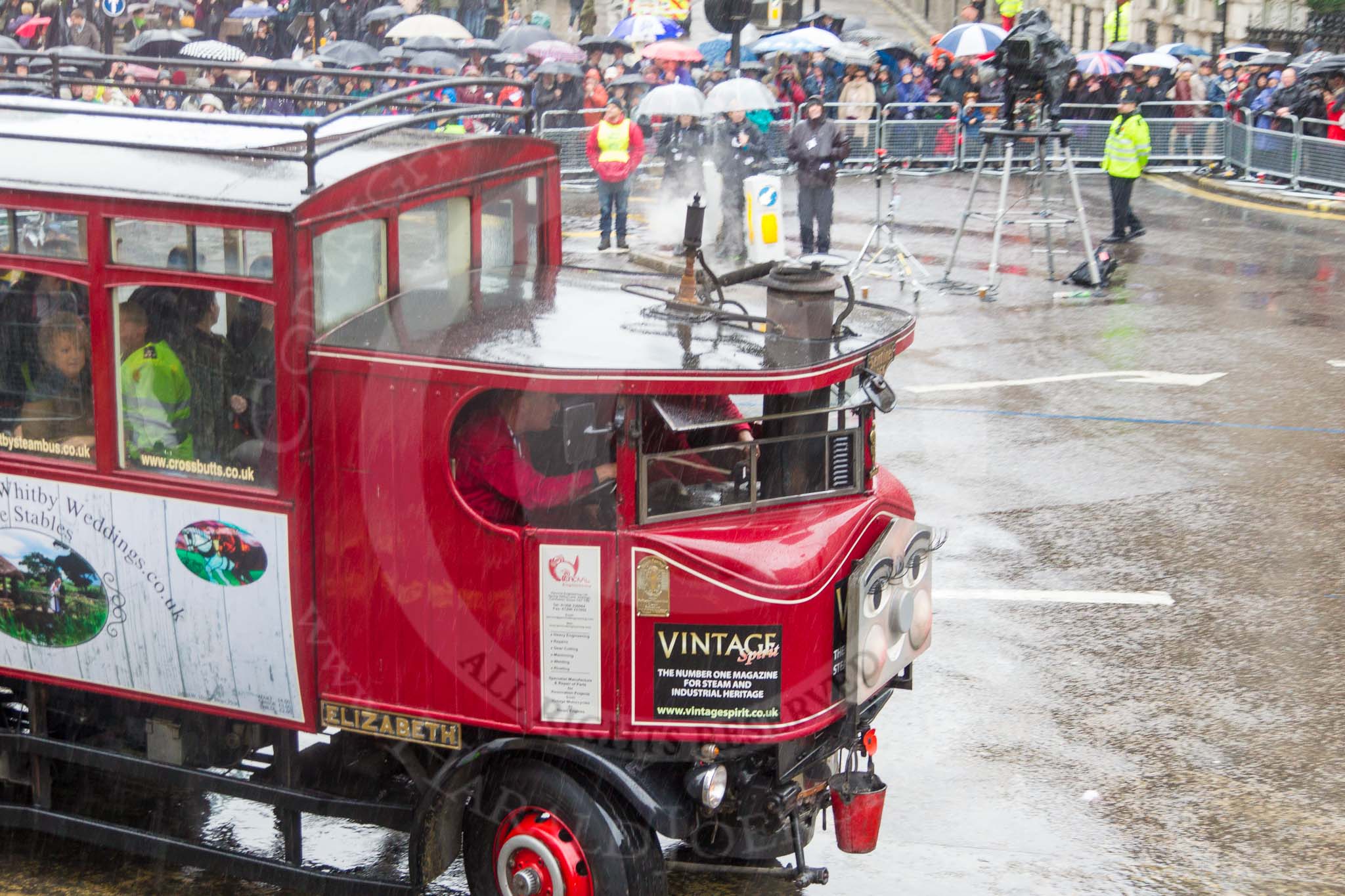 Lord Mayor's Show 2013: 53-Elizabeth the Whitby Steam Bus- travelling down from her Whitby home, which is also the home of Wonderful Whitby Weddings..
Press stand opposite Mansion House, City of London,
London,
Greater London,
United Kingdom,
on 09 November 2013 at 11:29, image #687