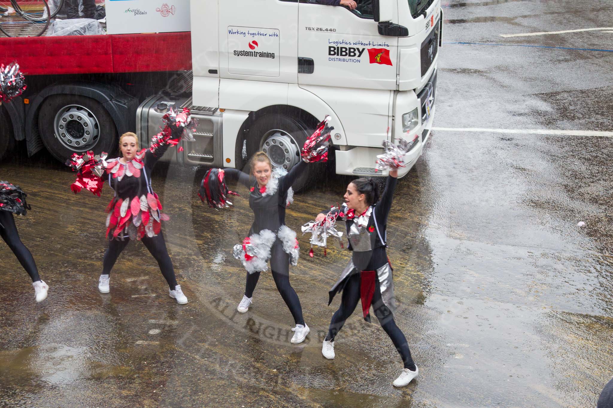 Lord Mayor's Show 2013: 54-London Metropolitan University-dynamic and multicultural institution which helps its students to build rewarding careers. Here they are presenting a heady mixture of architects, designers, lawyers and cheerleaders..
Press stand opposite Mansion House, City of London,
London,
Greater London,
United Kingdom,
on 09 November 2013 at 11:30, image #698