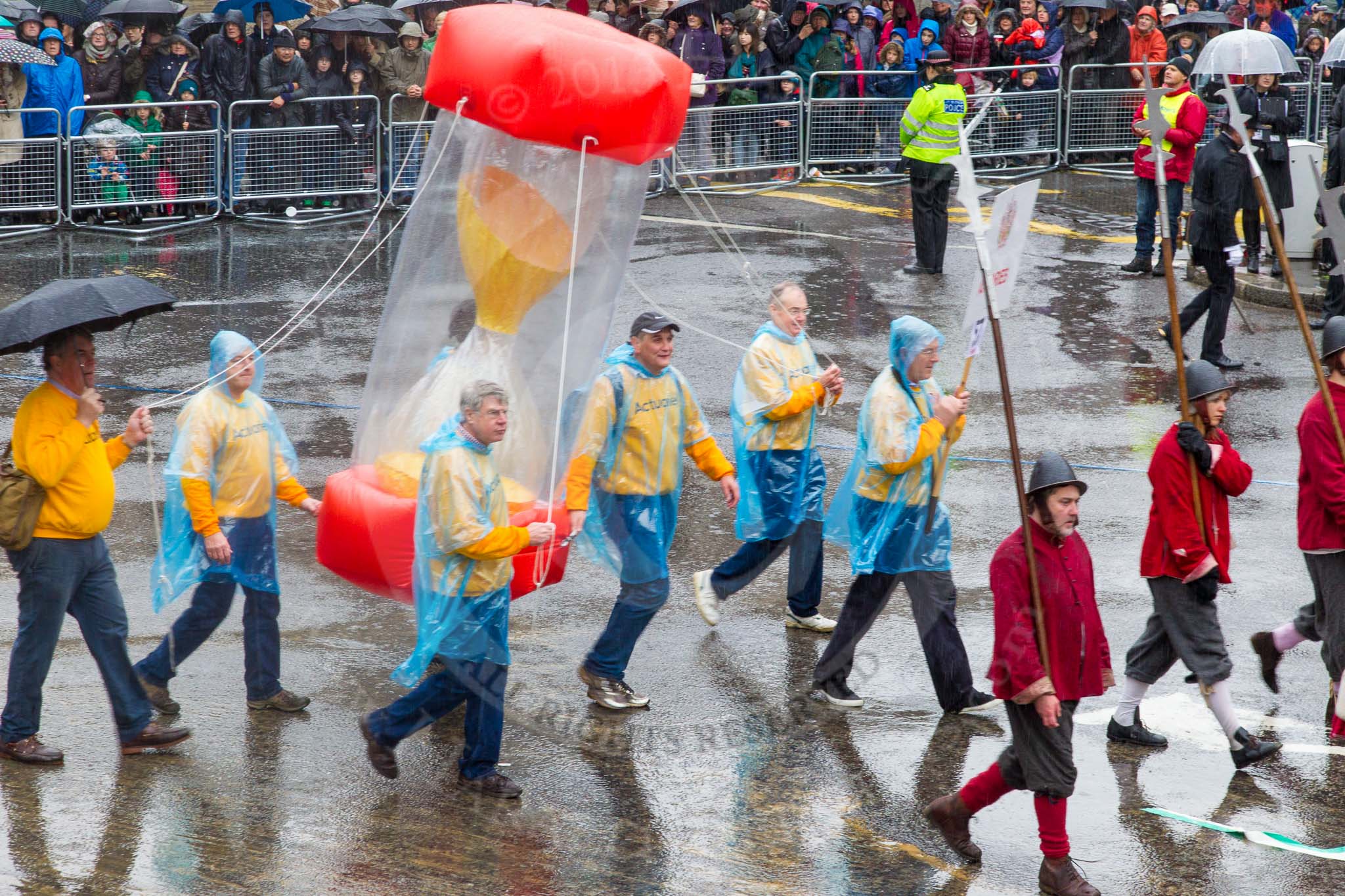 Lord Mayor's Show 2013: 57-Workshipful Company of Actuaries- the float shows  the importance of mathematics to the modern world..
Press stand opposite Mansion House, City of London,
London,
Greater London,
United Kingdom,
on 09 November 2013 at 11:31, image #717