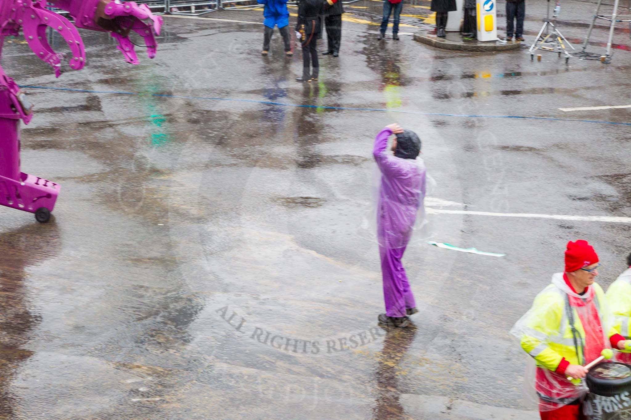 Lord Mayor's Show 2013: 59-Recycling in the City- The Binbot is joined again by his drumming street sweepers to celebrate 20th anniversary of the City's unique Clean City Awards scheme..
Press stand opposite Mansion House, City of London,
London,
Greater London,
United Kingdom,
on 09 November 2013 at 11:32, image #741
