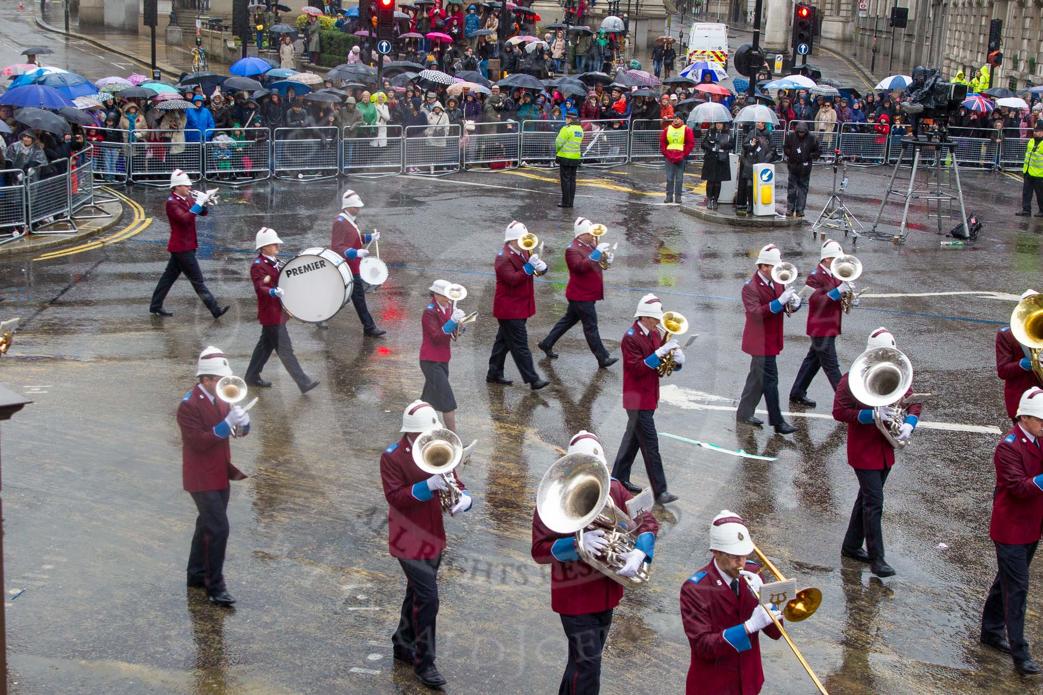 Lord Mayor's Show 2013: 61-Household Tropps  Band of theSalvation Army-this is the band represents some 500 Salvation Army bands from all over of UK..
Press stand opposite Mansion House, City of London,
London,
Greater London,
United Kingdom,
on 09 November 2013 at 11:34, image #783