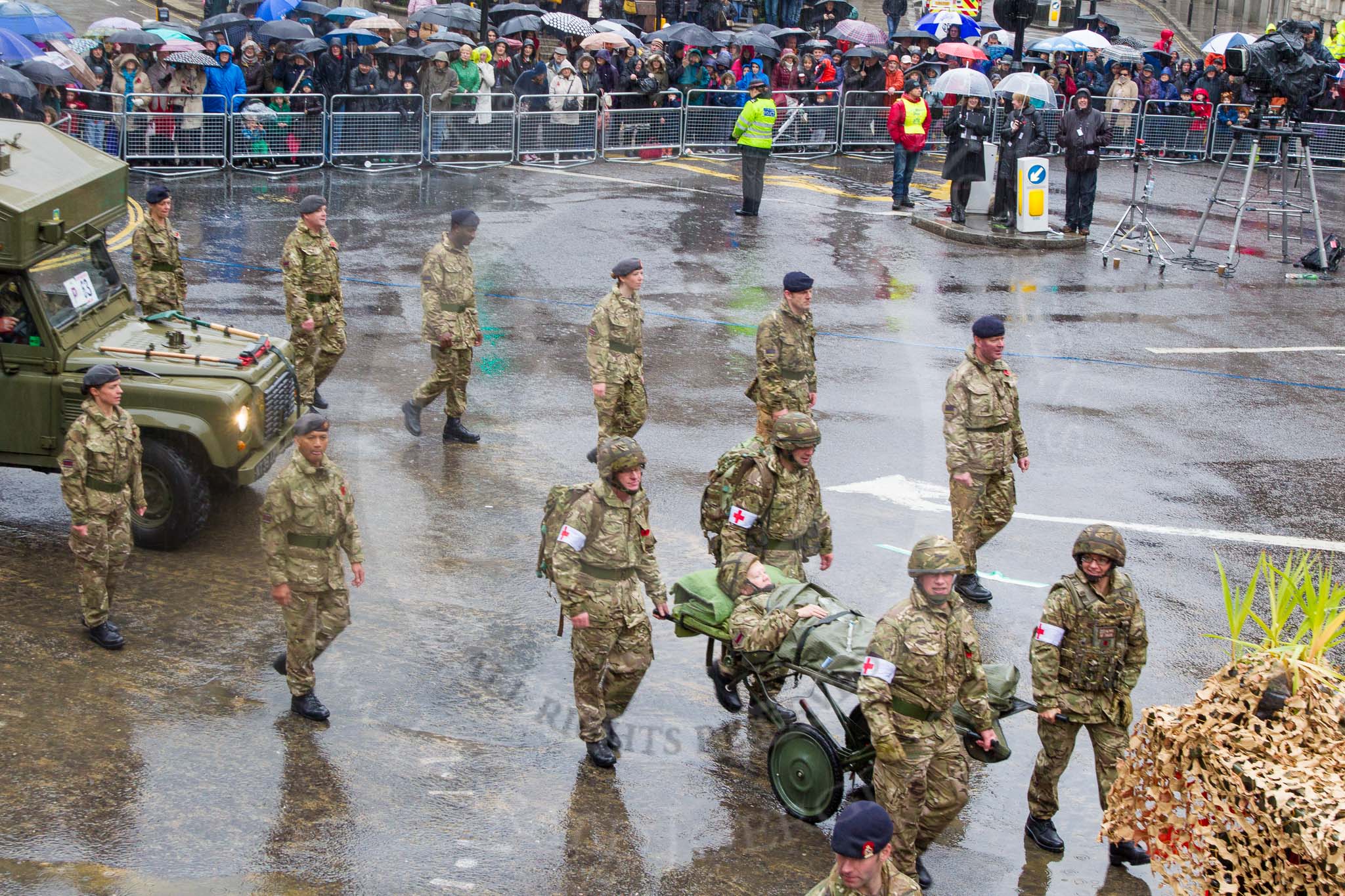 Lord Mayor's Show 2013: 63-256 Field Hospital, Royal Army Medical Corps-continue to provade medical, allied health and military support to current operations..
Press stand opposite Mansion House, City of London,
London,
Greater London,
United Kingdom,
on 09 November 2013 at 11:34, image #800