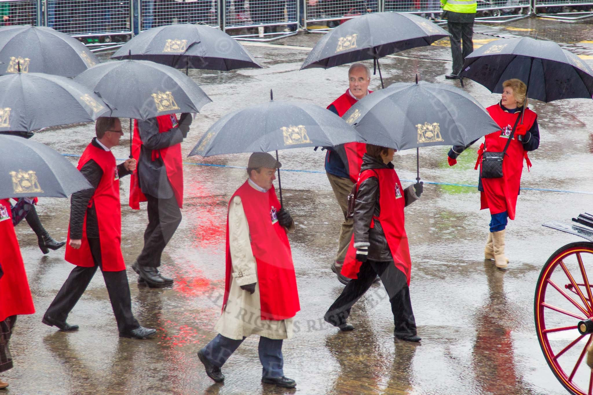 Lord Mayor's Show 2013: 75-Worshipful Company of Framework Knitters- this year Framework Knitters celebrate the 350th  anniversary of their Royal Charter. The main aim of Company is to promote excellence in the textile industry..
Press stand opposite Mansion House, City of London,
London,
Greater London,
United Kingdom,
on 09 November 2013 at 11:41, image #902
