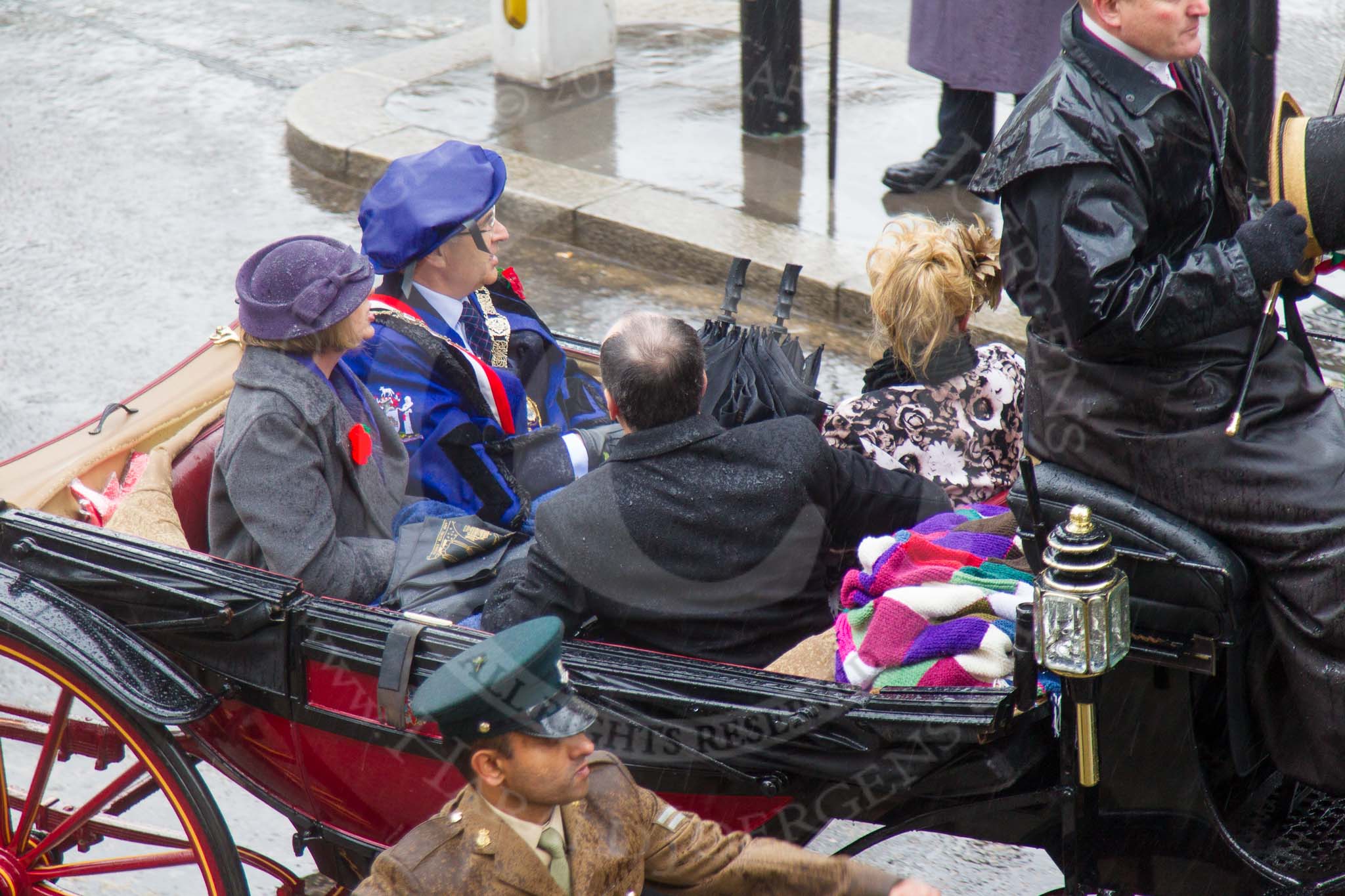 Lord Mayor's Show 2013: 75-Worshipful Company of Framework Knitters- this year Framework Knitters celebrate the 350th  anniversary of their Royal Charter. The main aim of Company is to promote excellence in the textile industry..
Press stand opposite Mansion House, City of London,
London,
Greater London,
United Kingdom,
on 09 November 2013 at 11:41, image #904