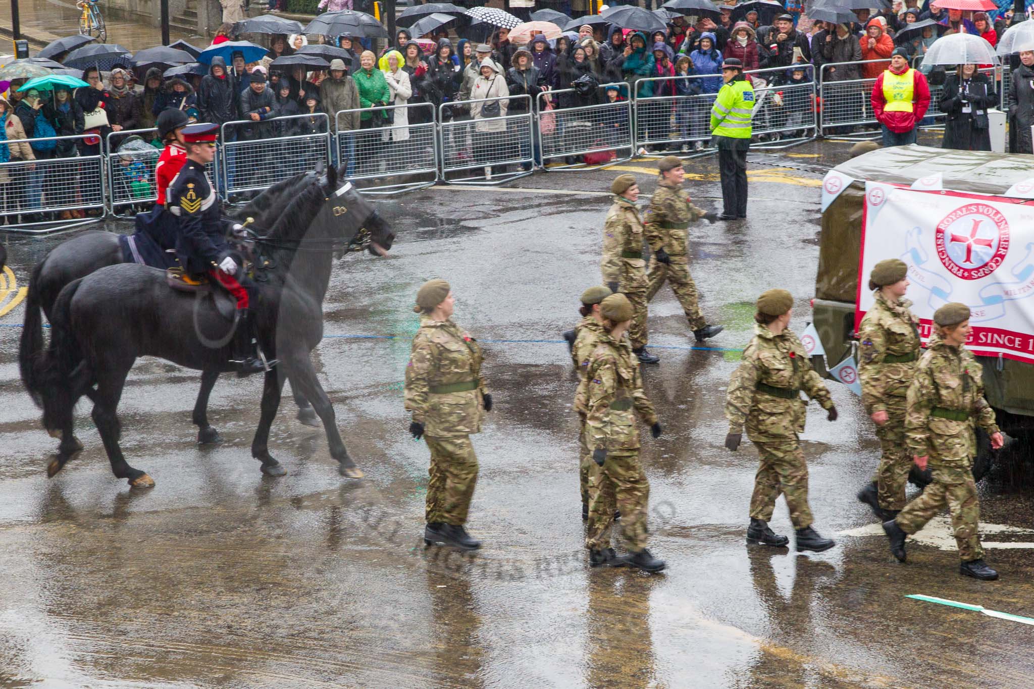 Lord Mayor's Show 2013: 77-First Aid Nursing Yeomanry (The Princess Royal's Volunteer Corps)-was formed in 1907 and is the UK's oldest and most highly decorated uniformed women's organisation. It specialises in emergency respond and training support to the military and civil authorities..
Press stand opposite Mansion House, City of London,
London,
Greater London,
United Kingdom,
on 09 November 2013 at 11:42, image #918