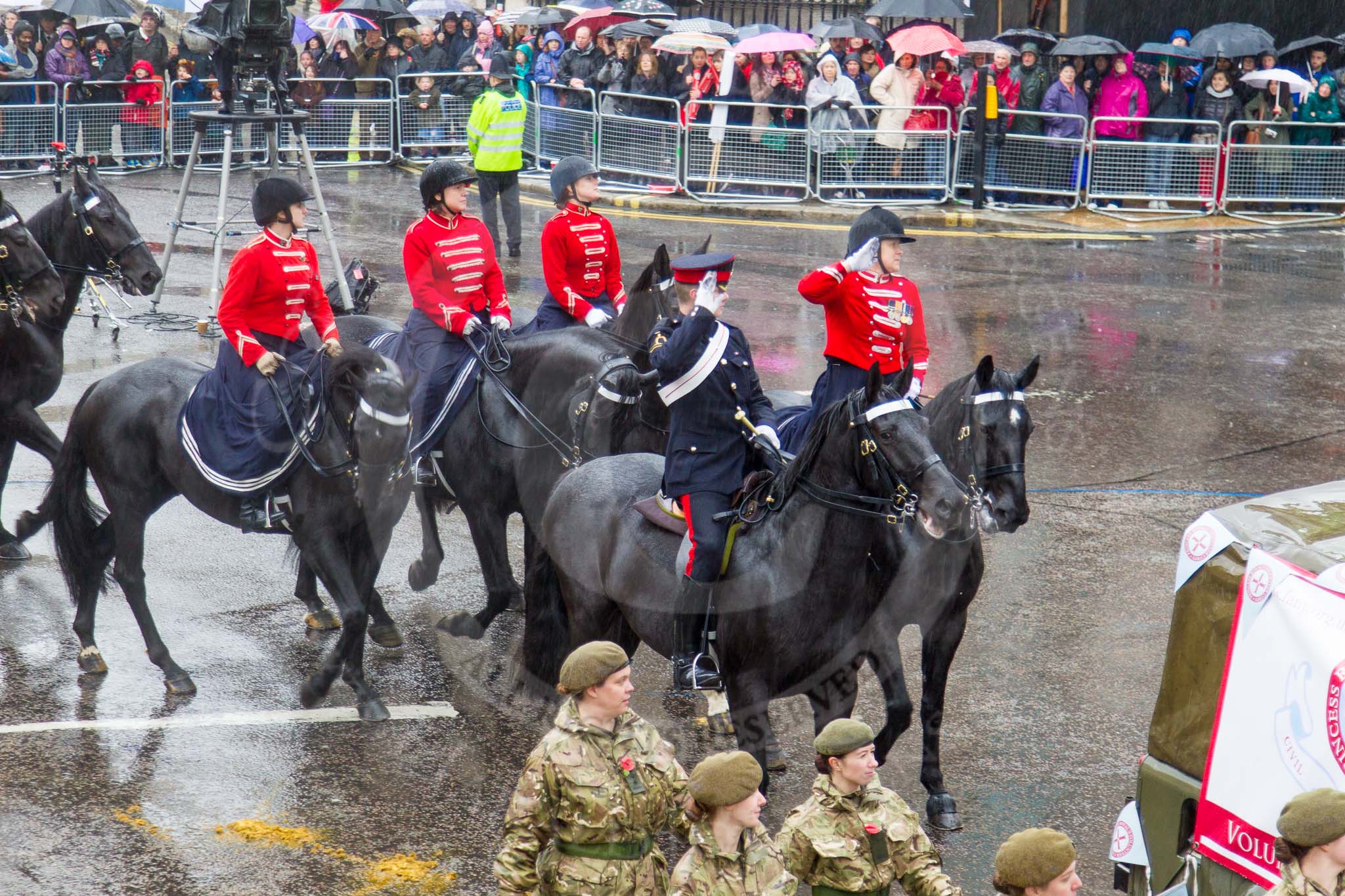 Lord Mayor's Show 2013: 77-First Aid Nursing Yeomanry (The Princess Royal's Volunteer Corps)-was formed in 1907 and is the UK's oldest and most highly decorated uniformed women's organisation. It specialises in emergency respond and training support to the military and civil authorities..
Press stand opposite Mansion House, City of London,
London,
Greater London,
United Kingdom,
on 09 November 2013 at 11:42, image #922